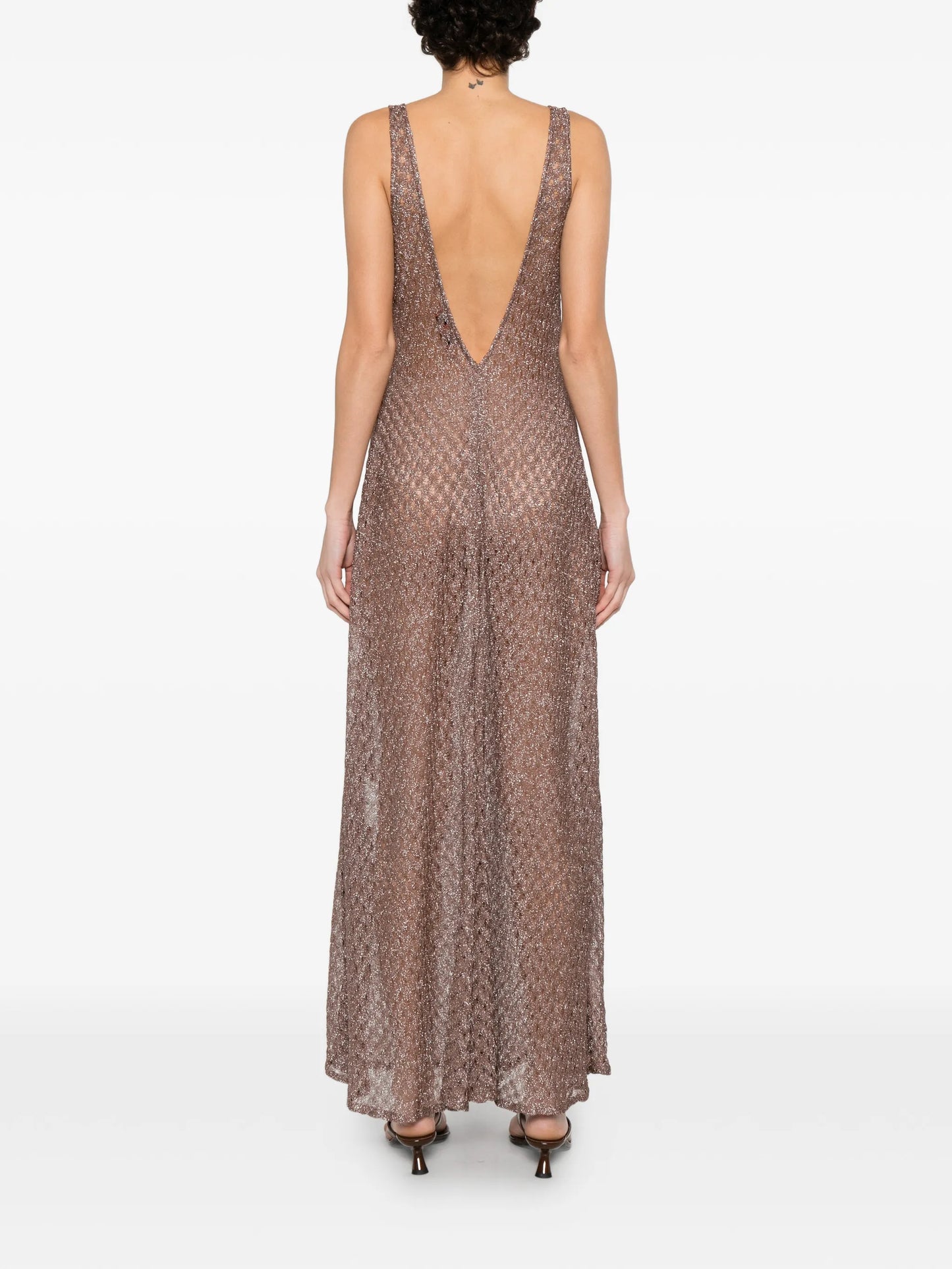 cover-up dress in lamé viscose with spiderweb motif and V-neckline
