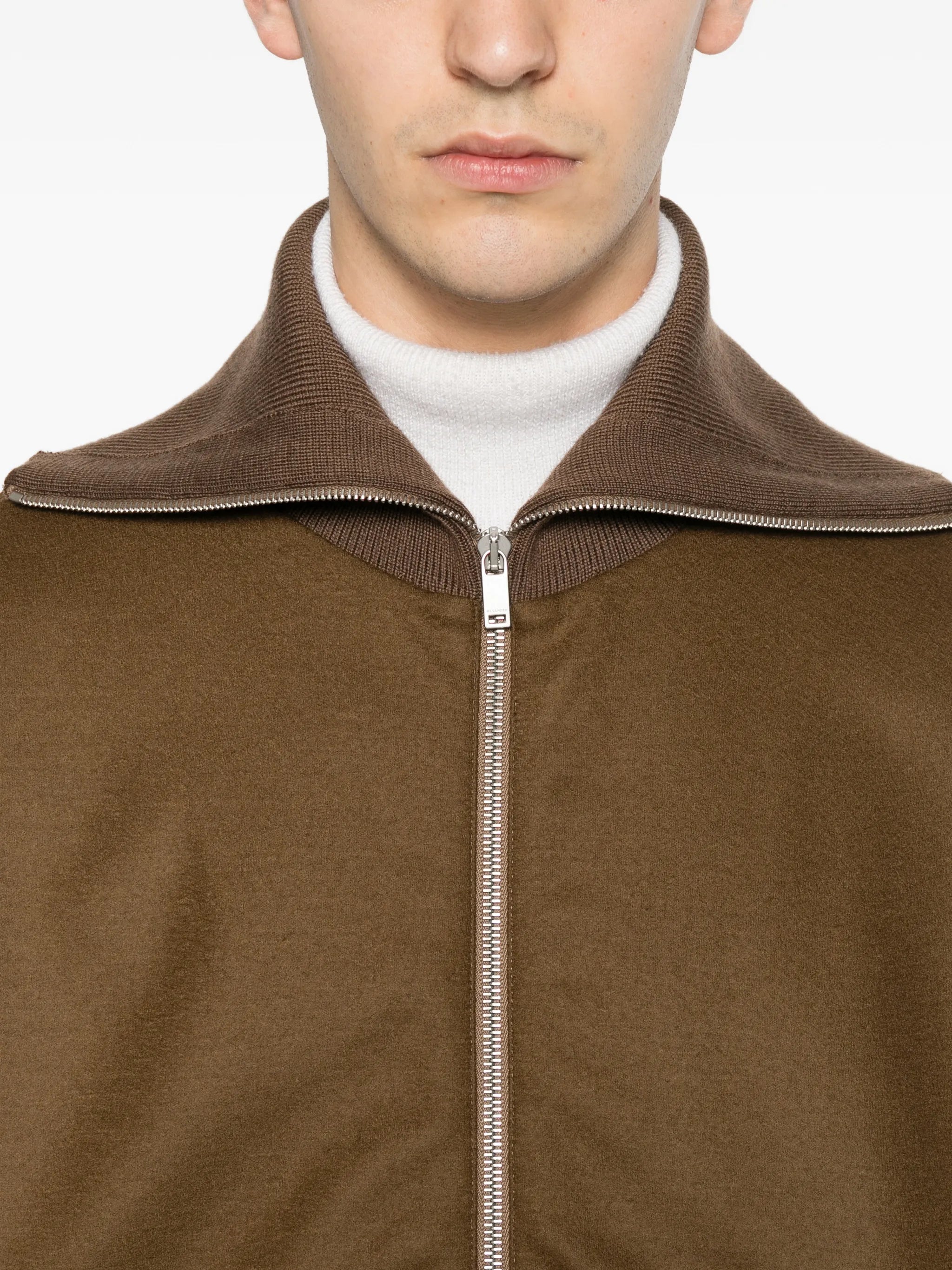 zip-up ribbed bomber jacket