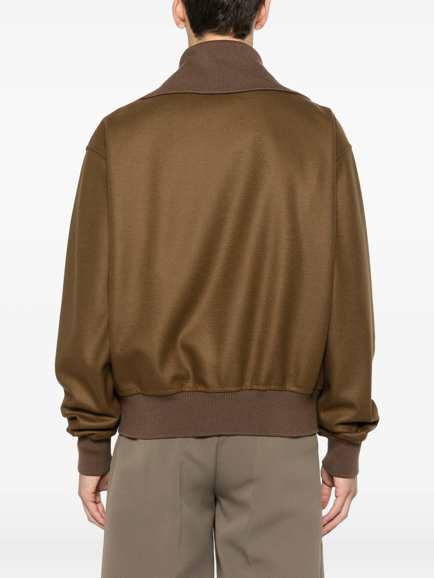 zip-up ribbed bomber jacket