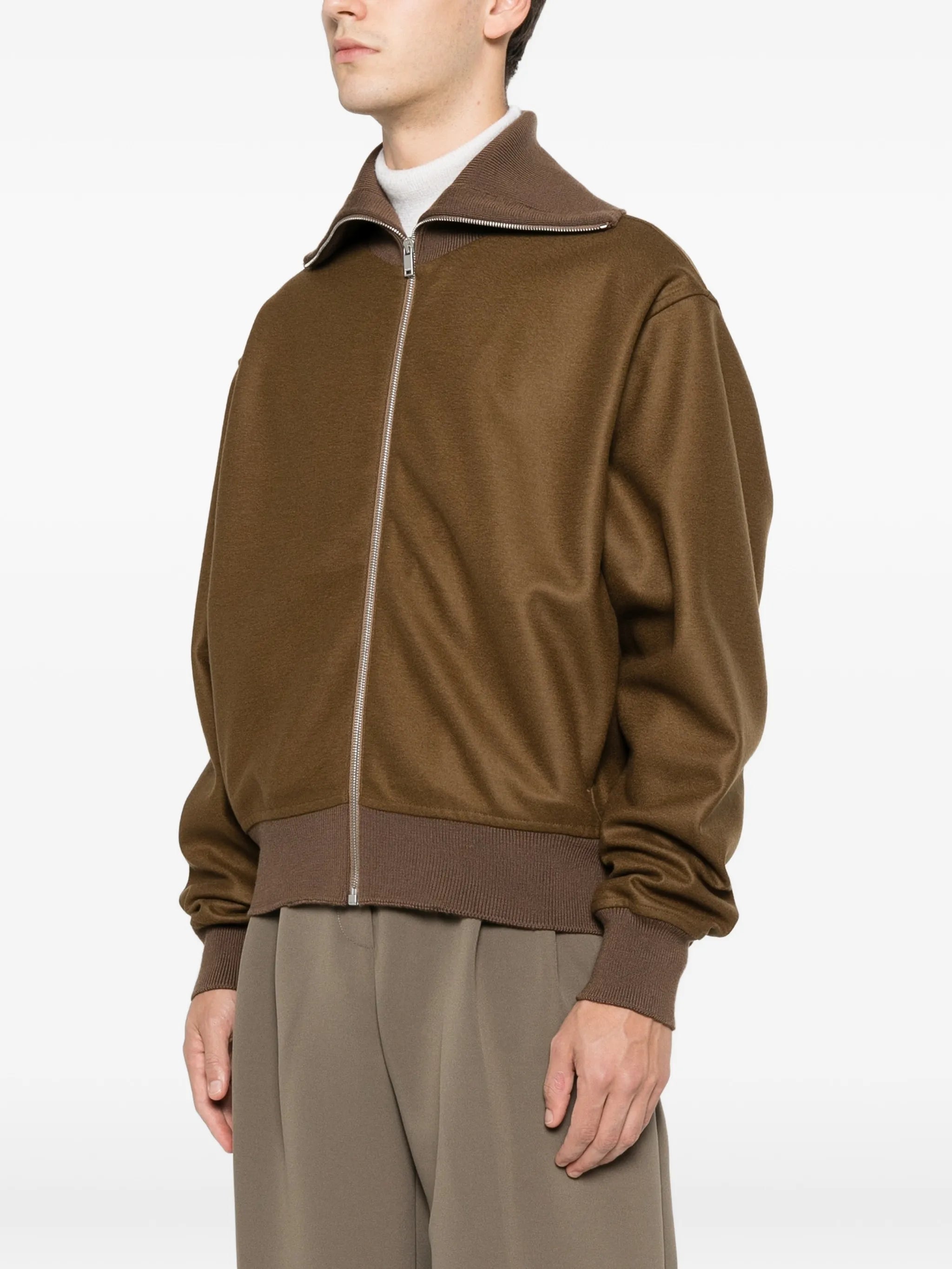 zip-up ribbed bomber jacket