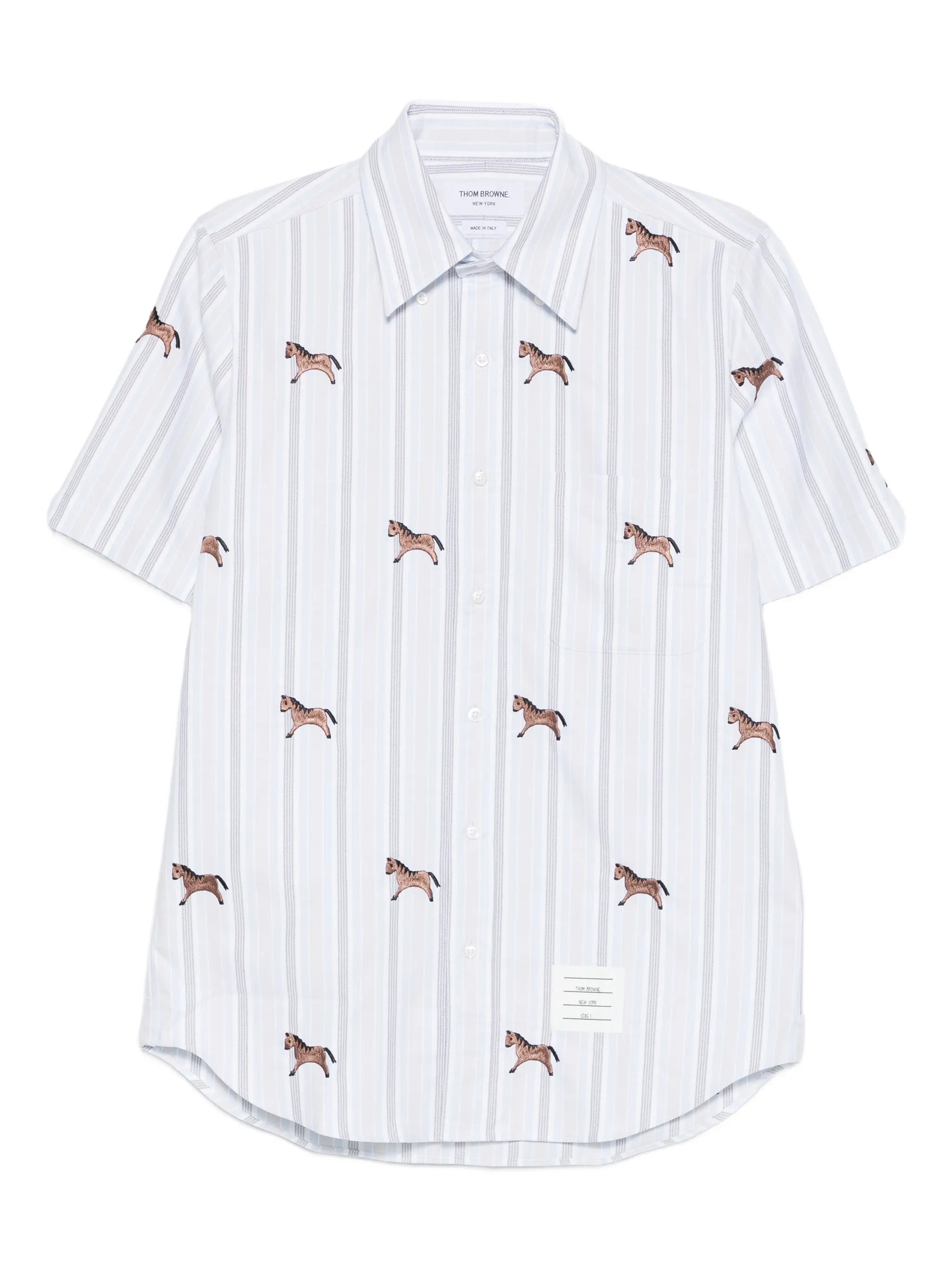 horse-embroidery striped satin shirt