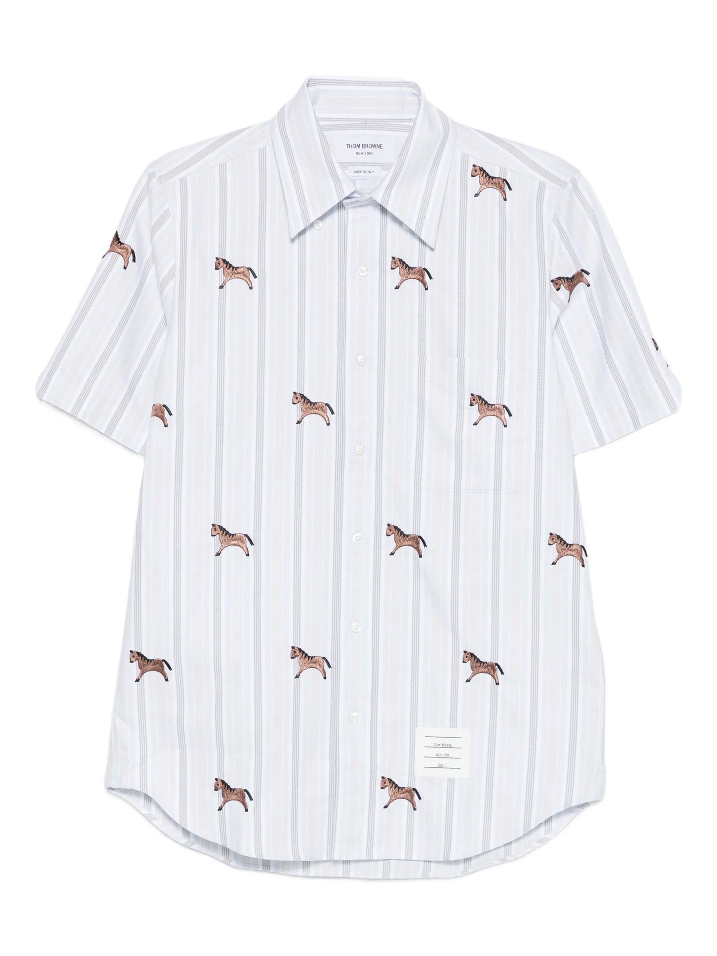 horse-embroidery striped satin shirt