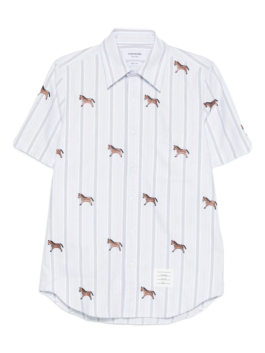 horse-embroidery striped satin shirt