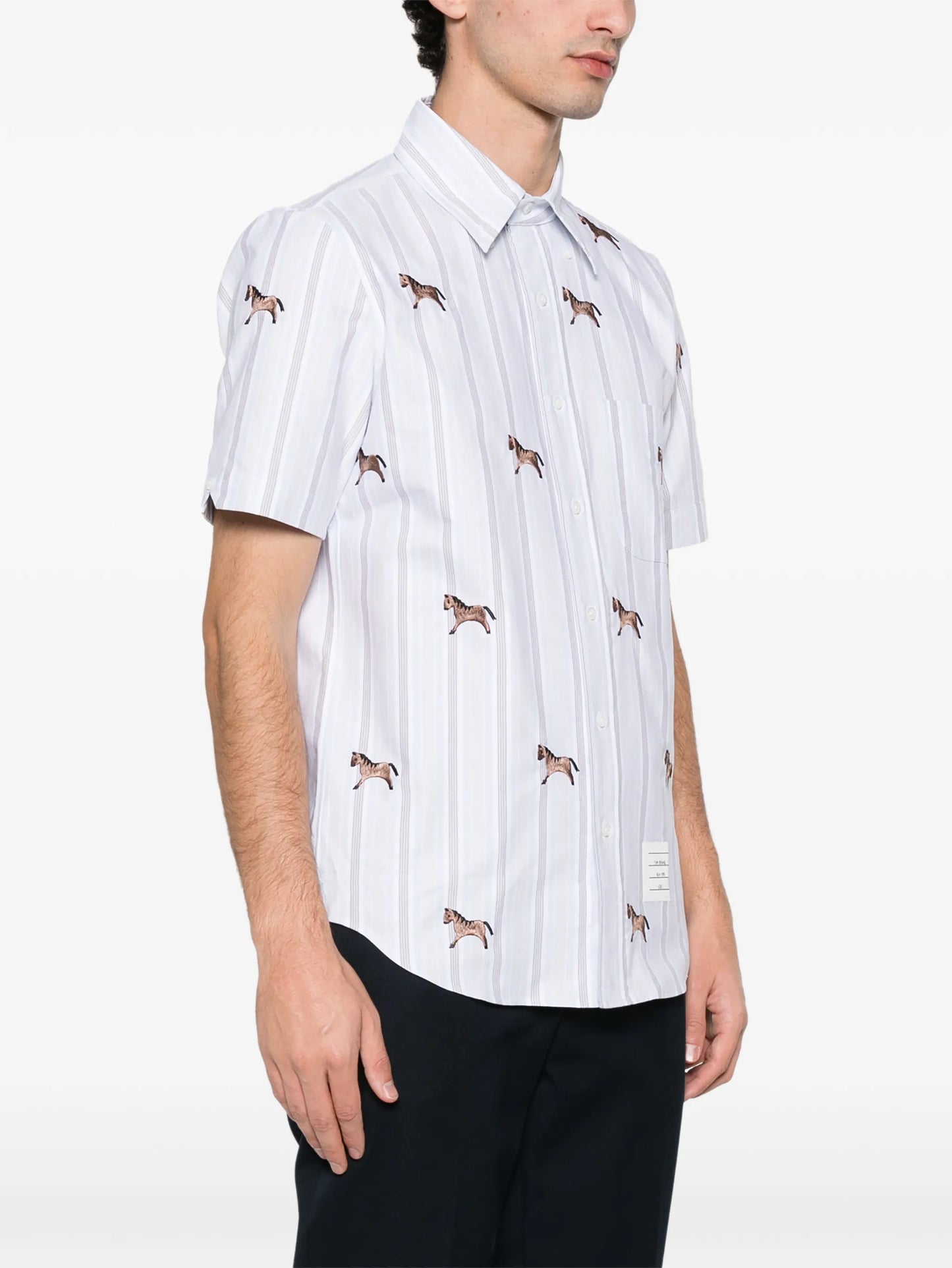 horse-embroidery striped satin shirt