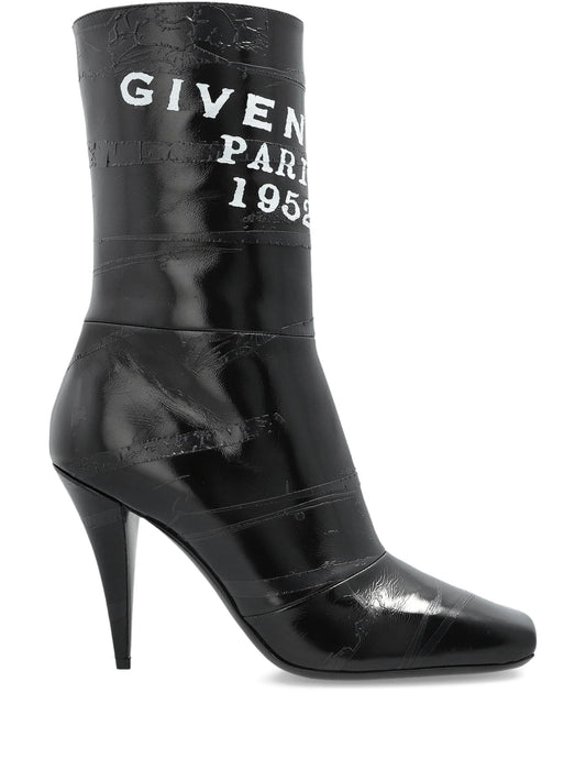 logo-print leather boots