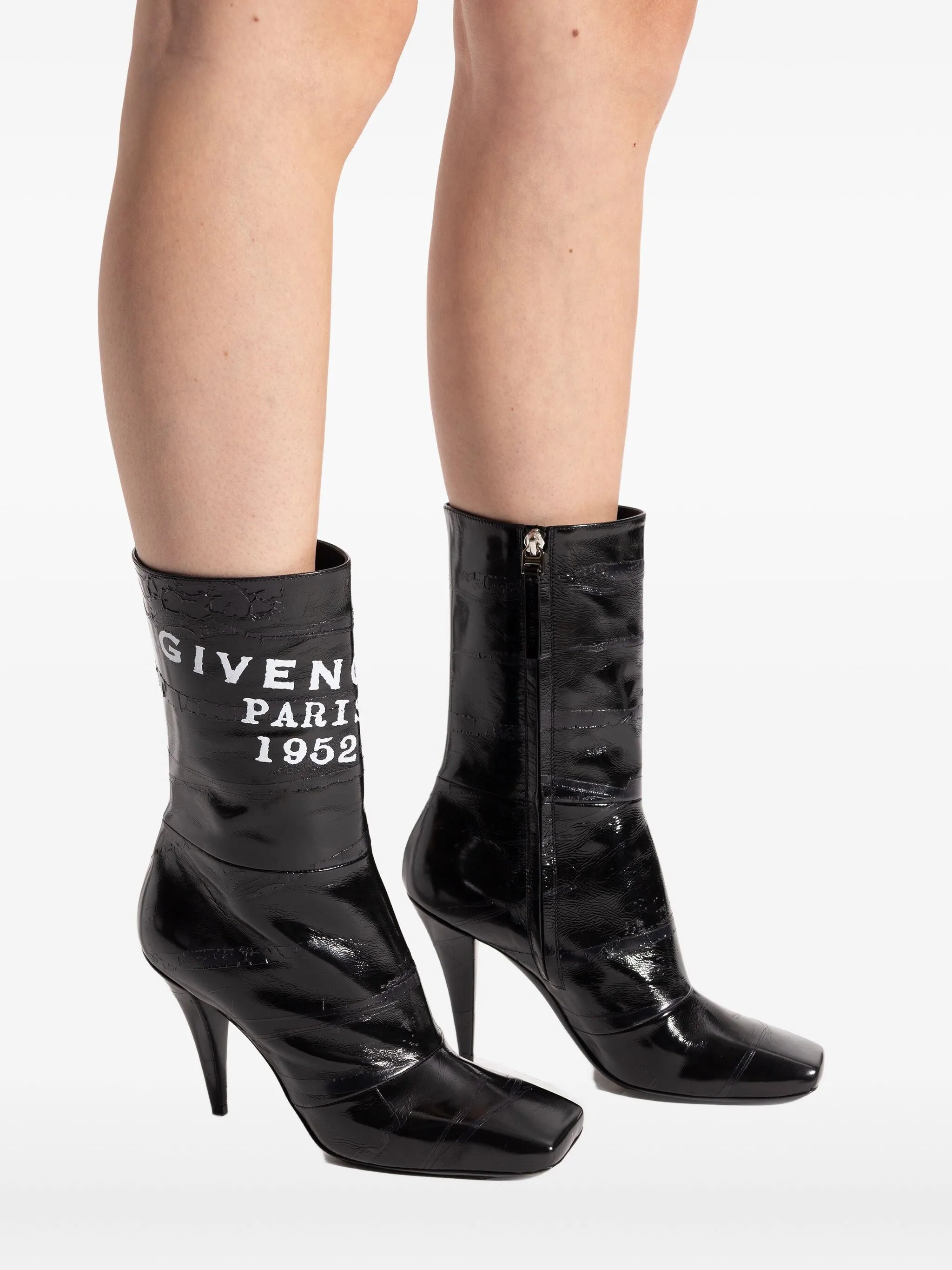 logo-print leather boots
