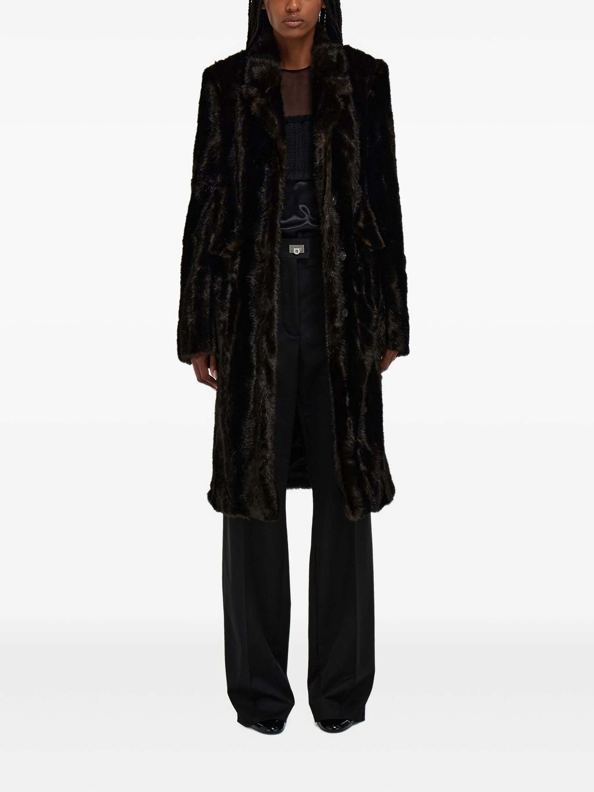 mink-effect single-breasted coat
