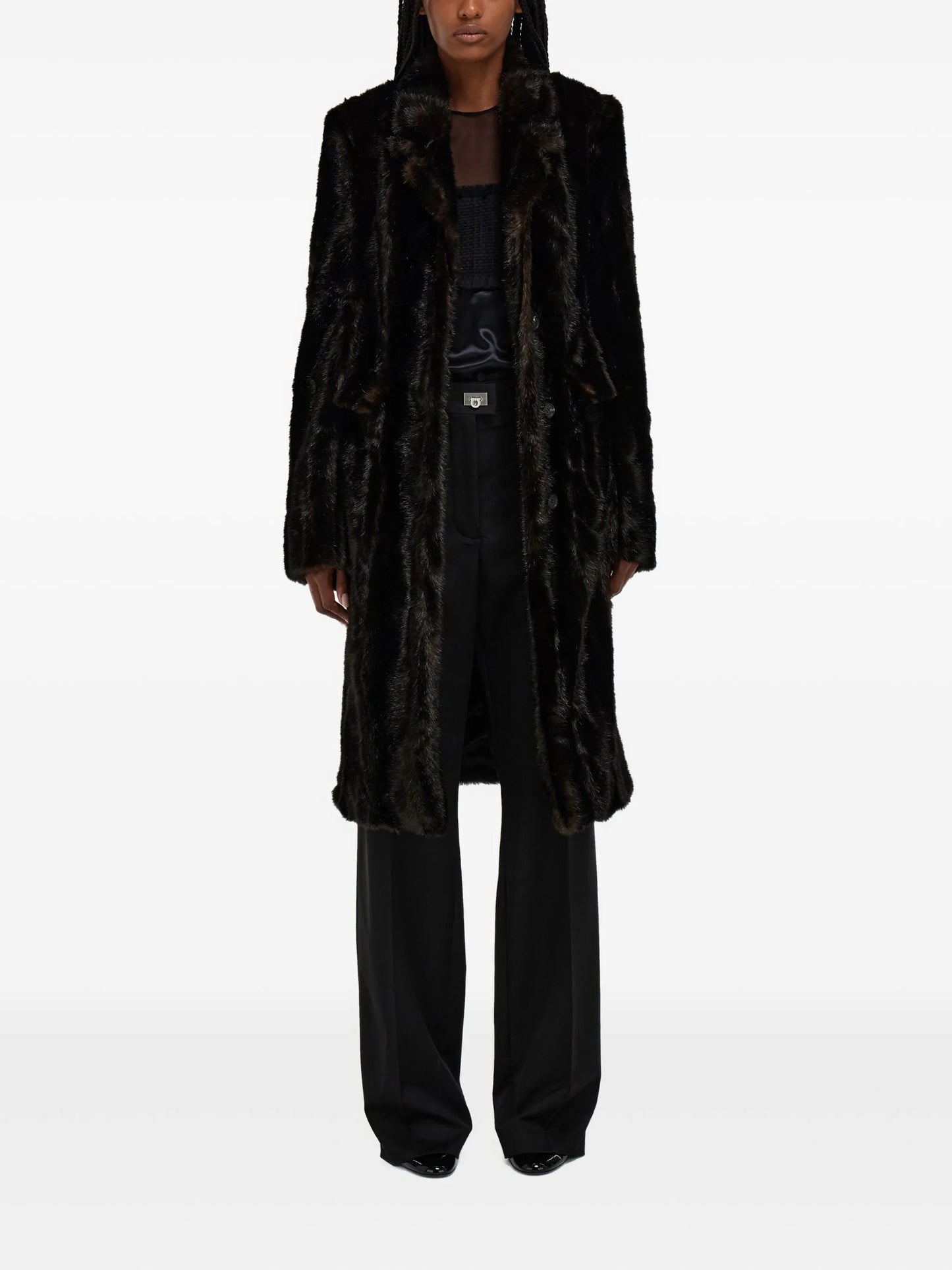 mink-effect single-breasted coat