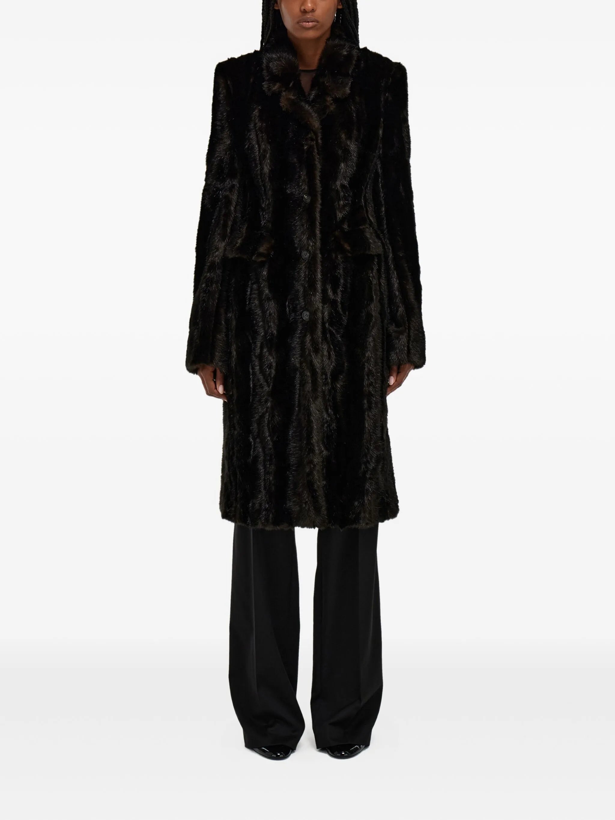 mink-effect single-breasted coat