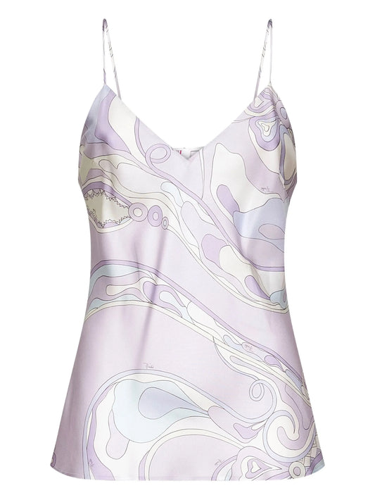 wave-print silk top