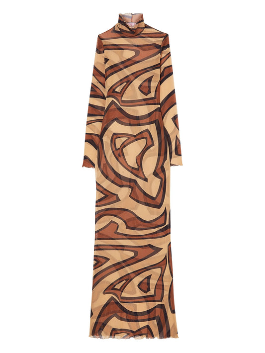 wave-print turtleneck dress