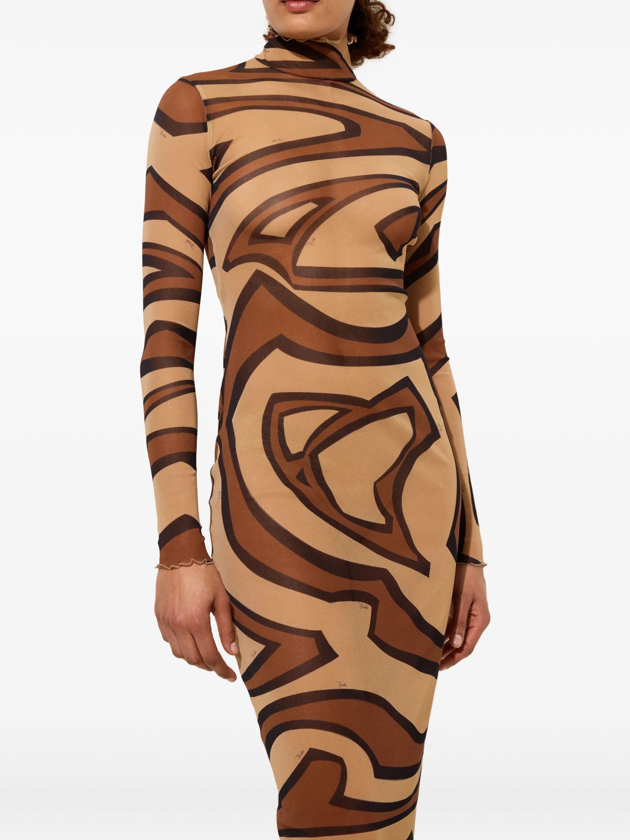 wave-print turtleneck dress