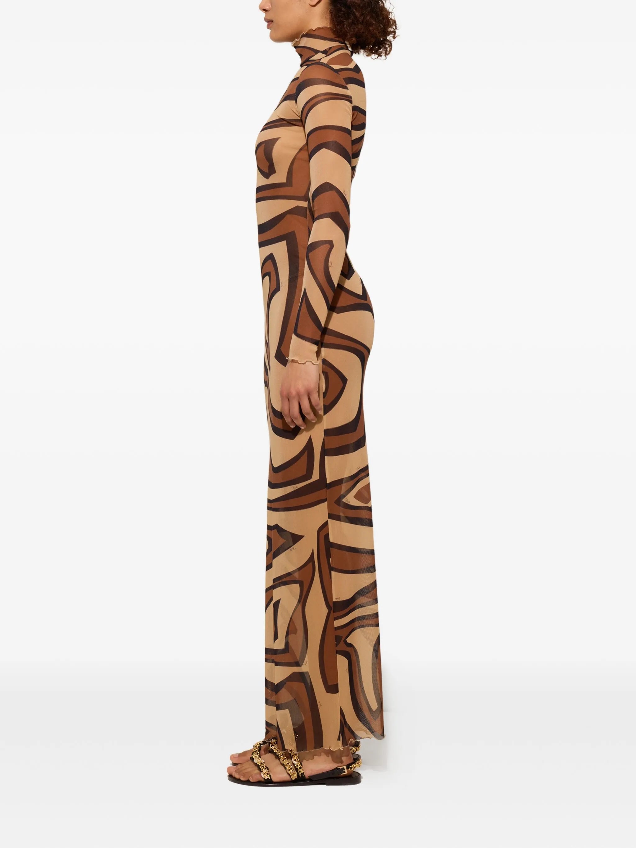 wave-print turtleneck dress