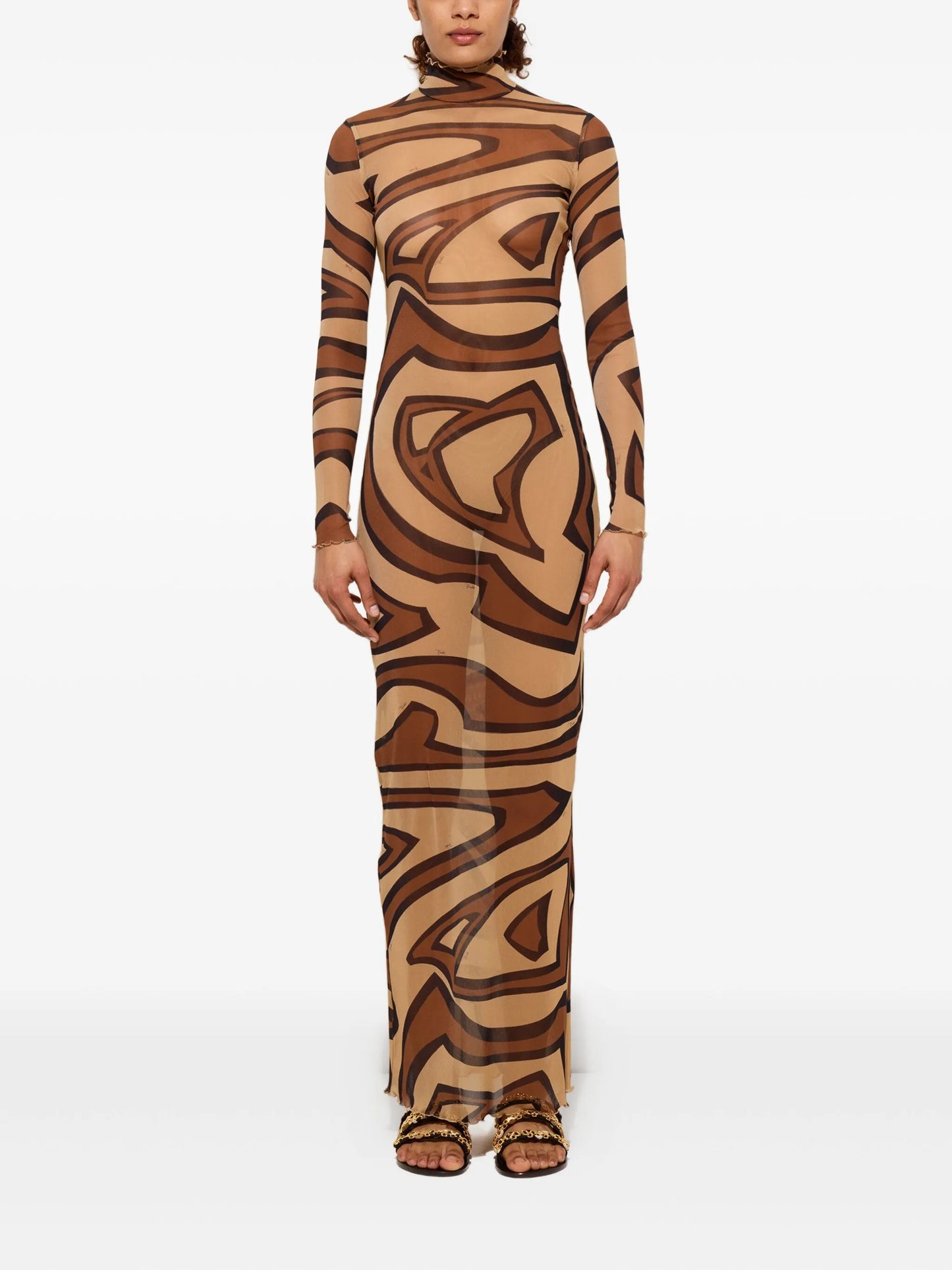 wave-print turtleneck dress