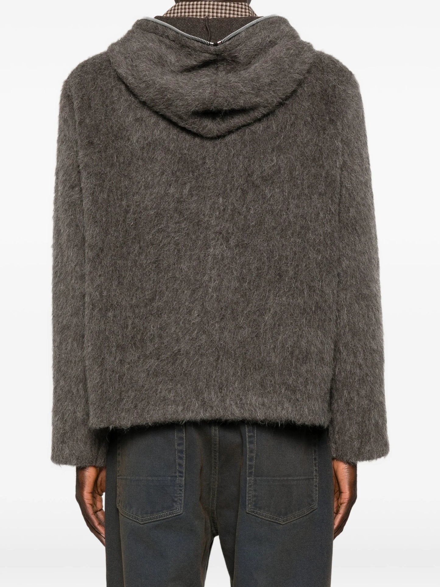 hairy-texture zip-up hoodie