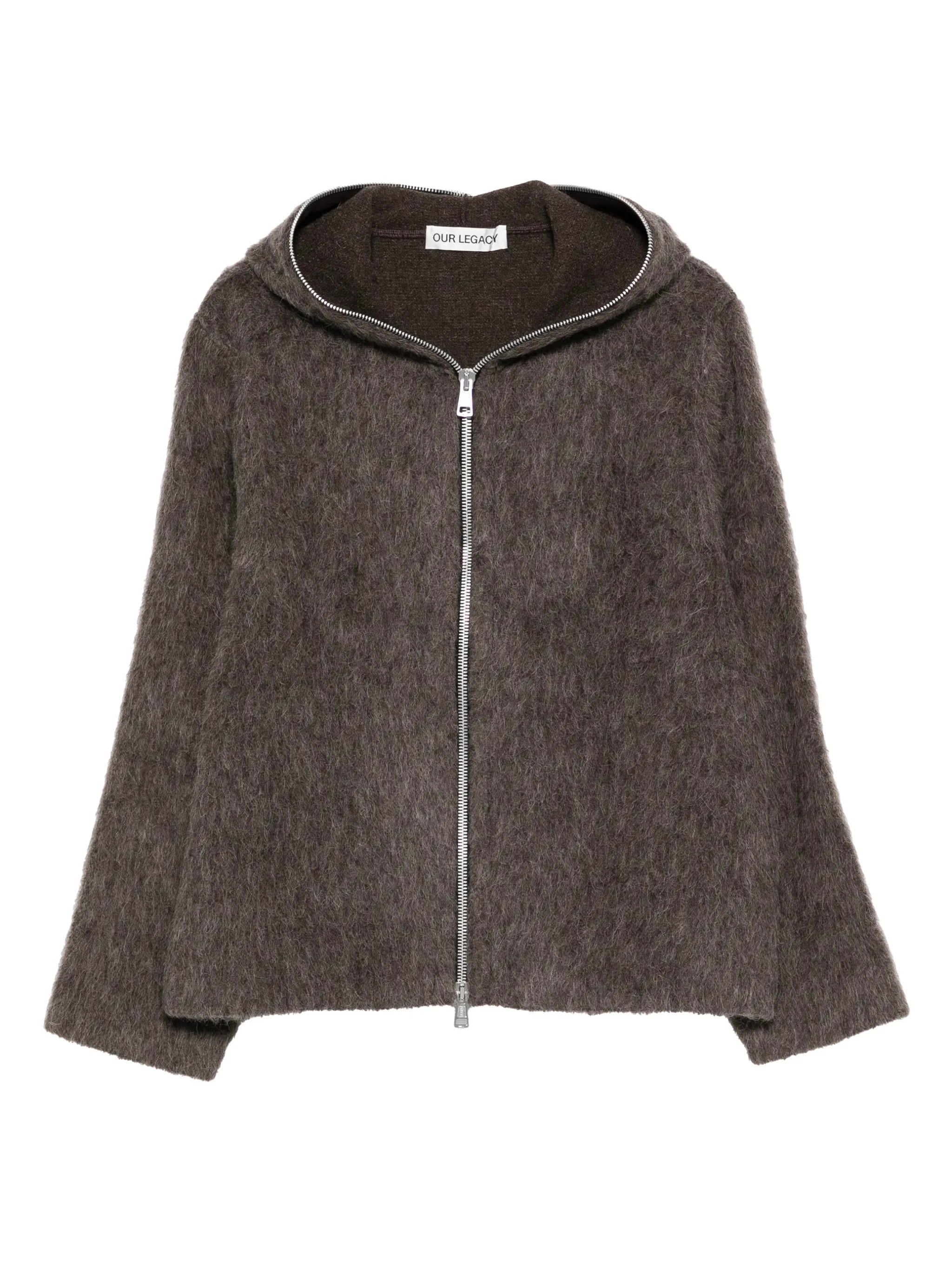 hairy-texture zip-up hoodie