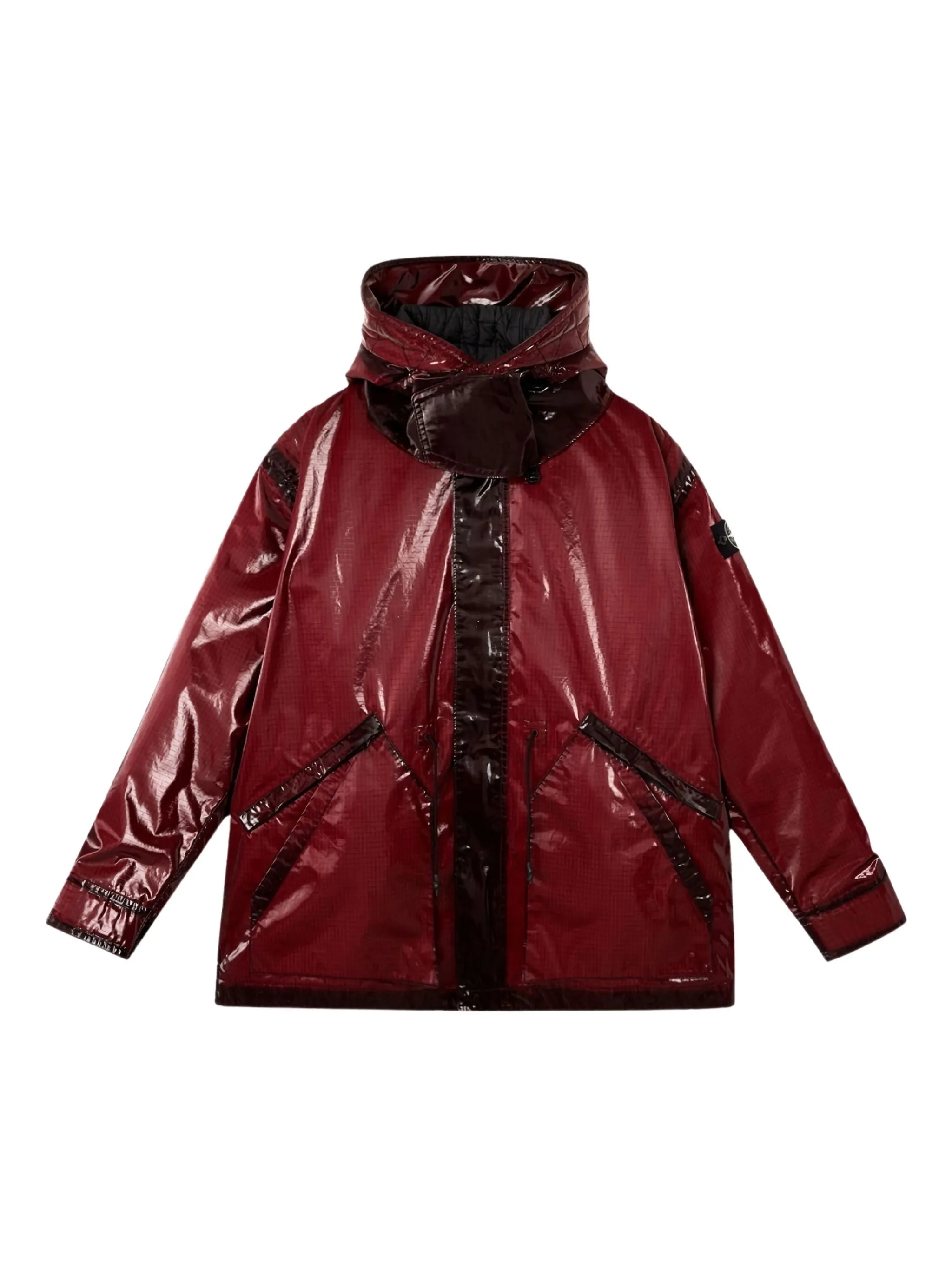 prismatic-effect hooded coat