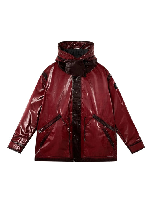 prismatic-effect hooded coat