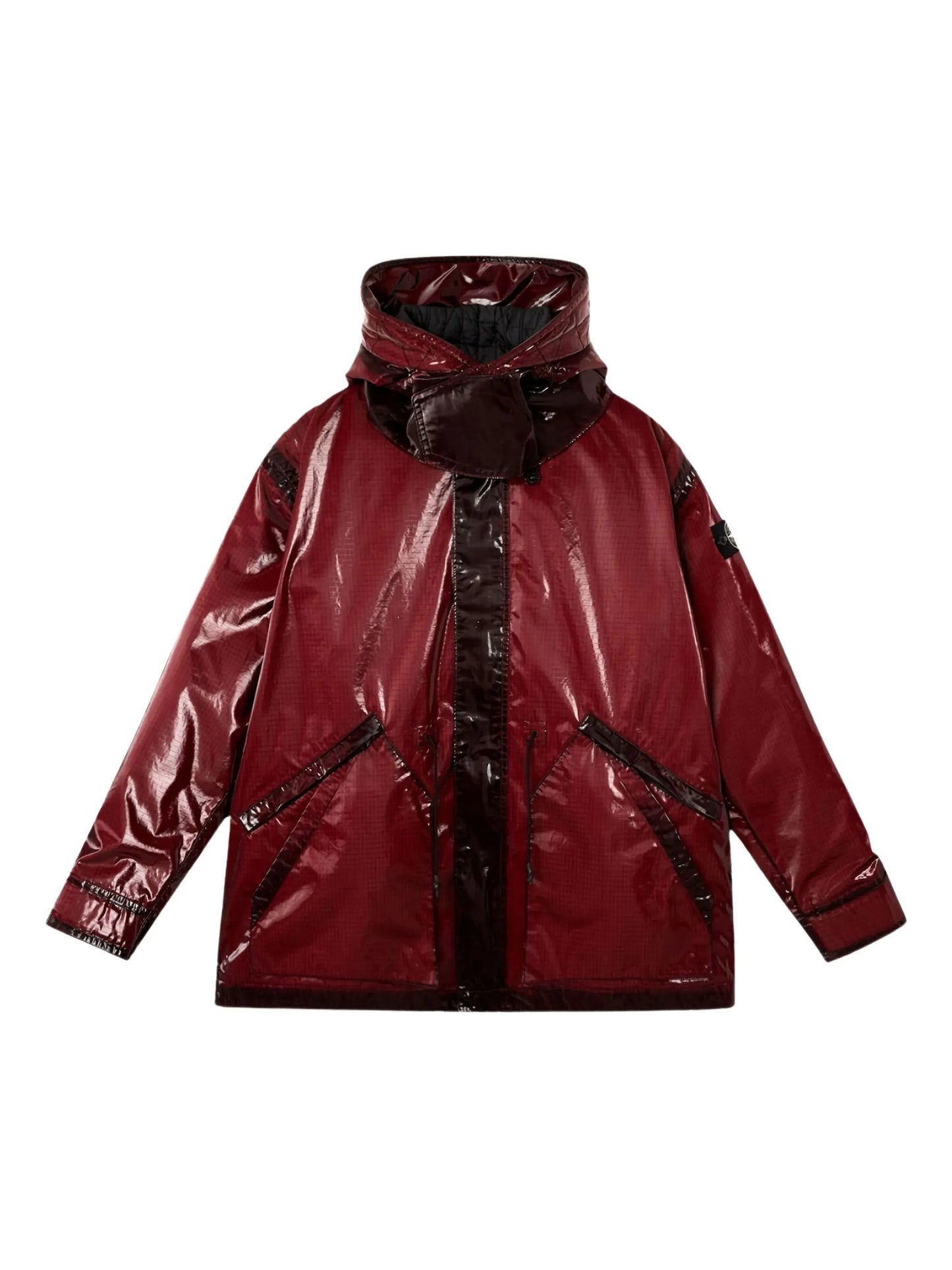 prismatic-effect hooded coat