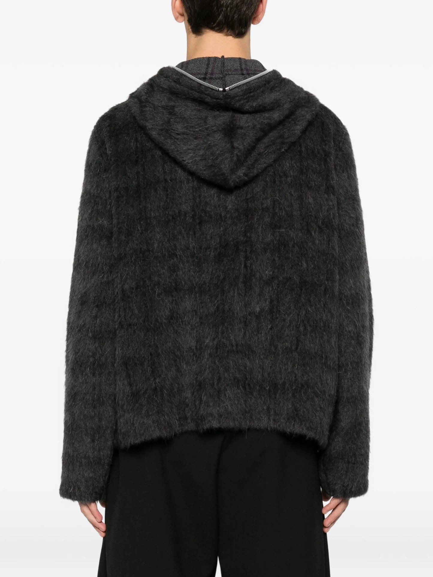 check-pattern zip-fastening hoodie