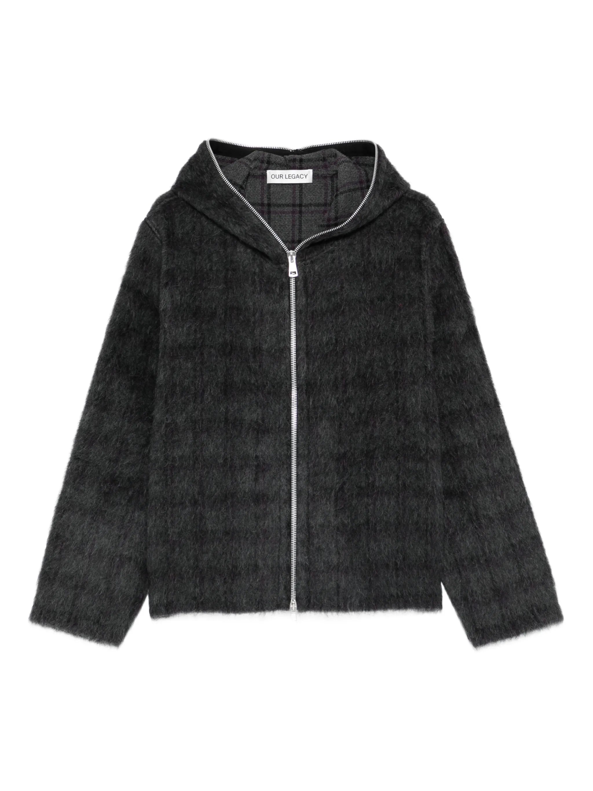 check-pattern zip-fastening hoodie