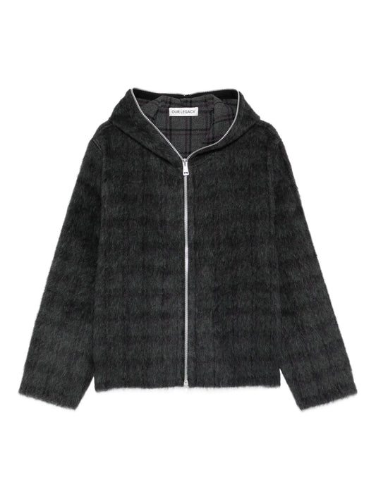 check-pattern zip-fastening hoodie