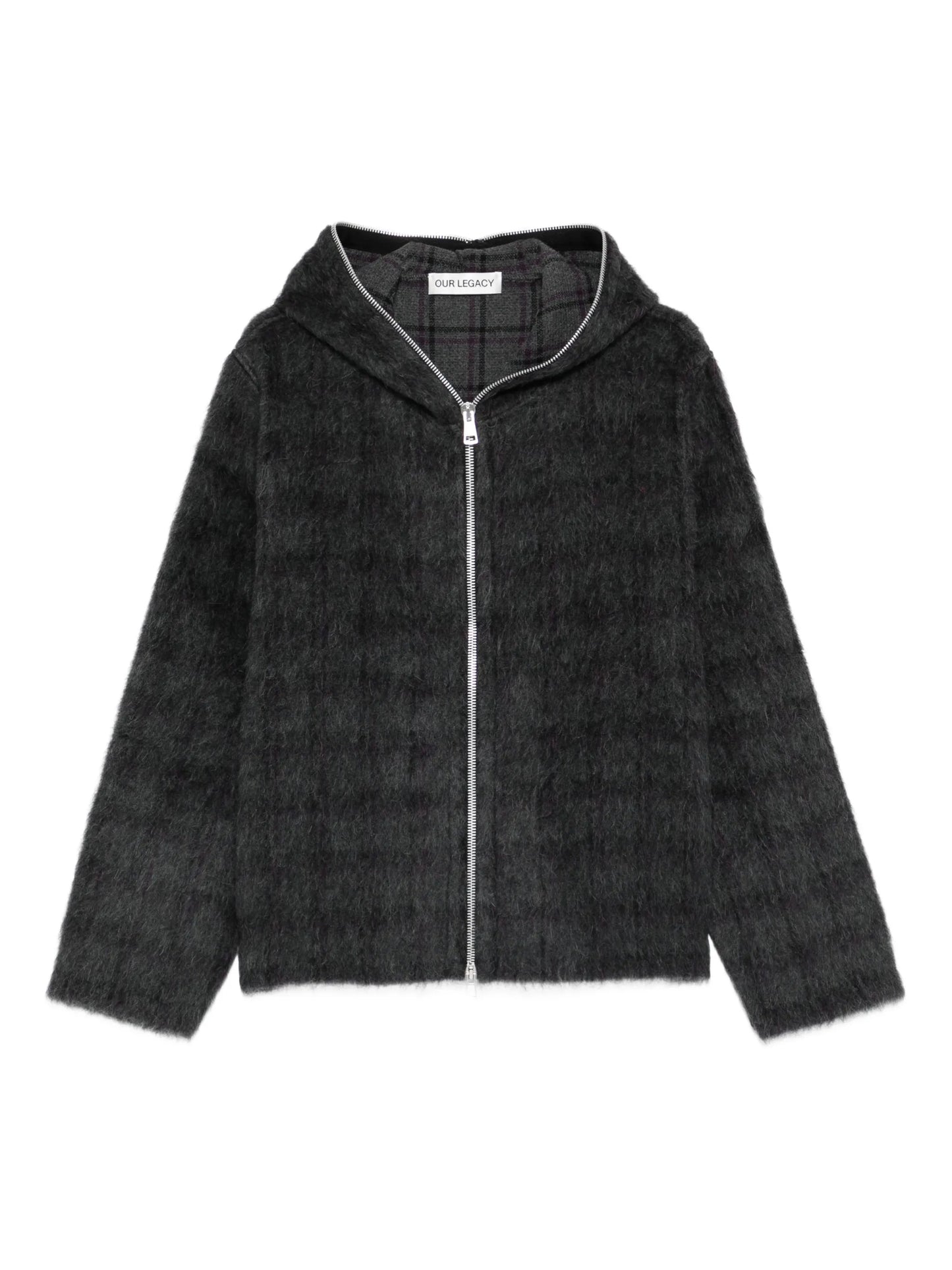 check-pattern zip-fastening hoodie