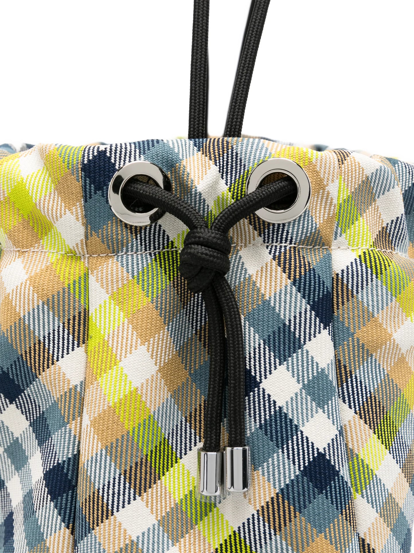woven tartan bucket bag