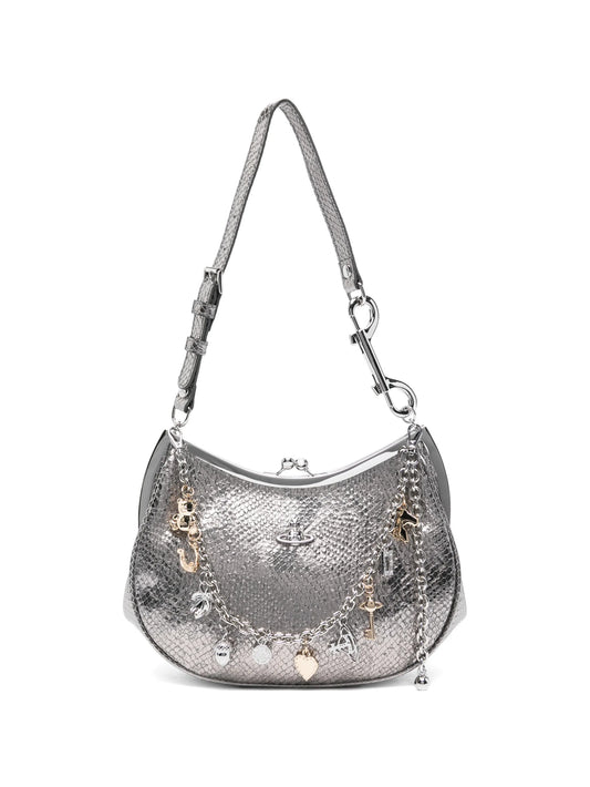 python-embossed leather shoulder bag