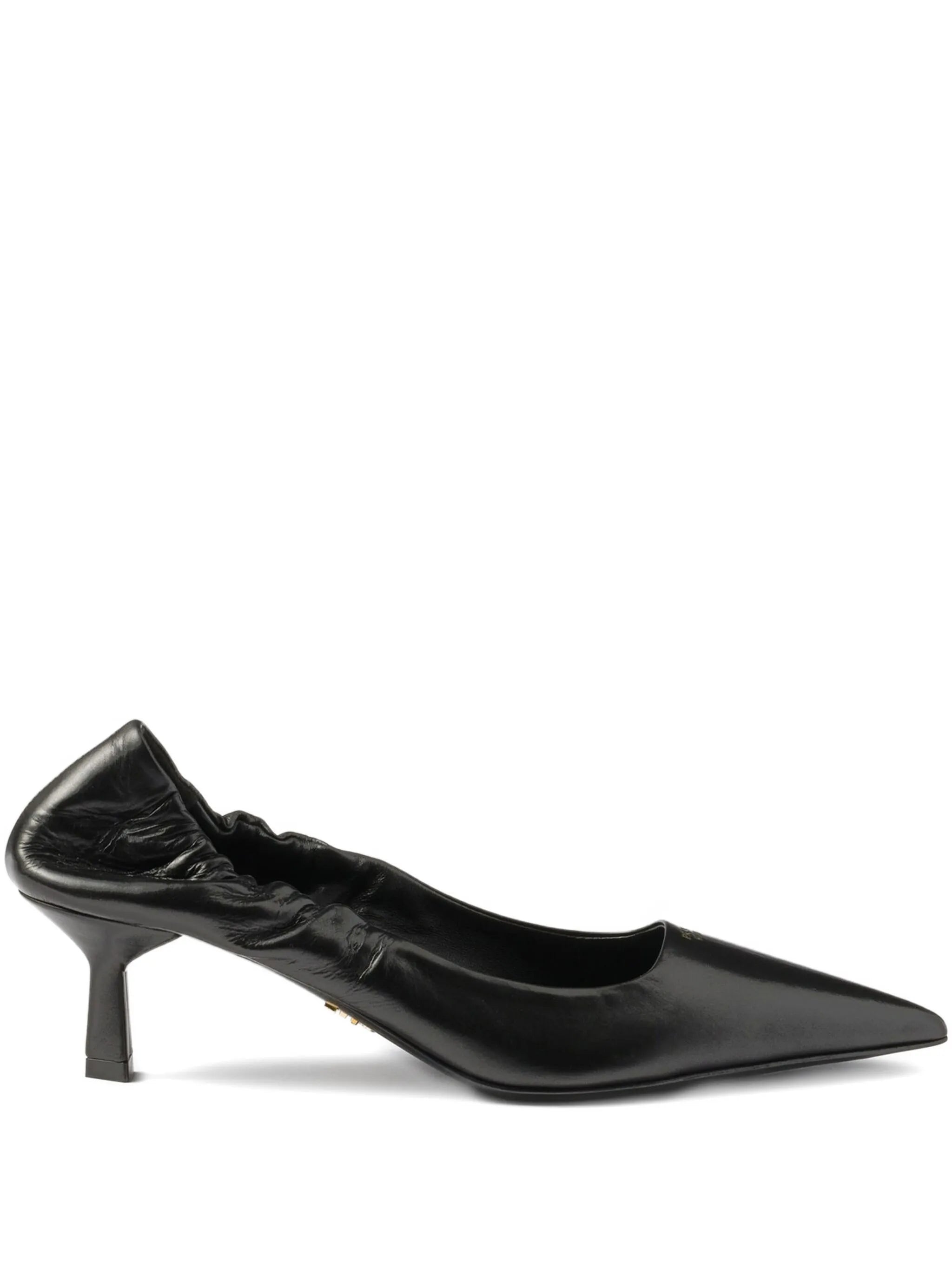 55mm ruched-effect pointed-toe leather pumps