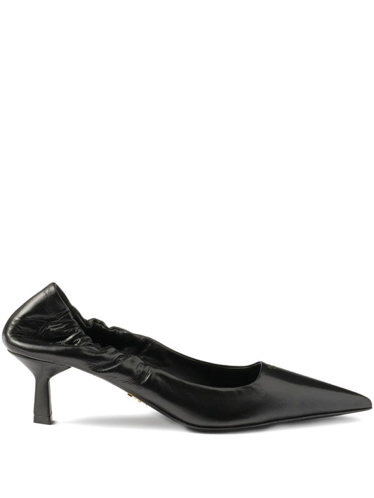 55mm ruched-effect pointed-toe leather pumps