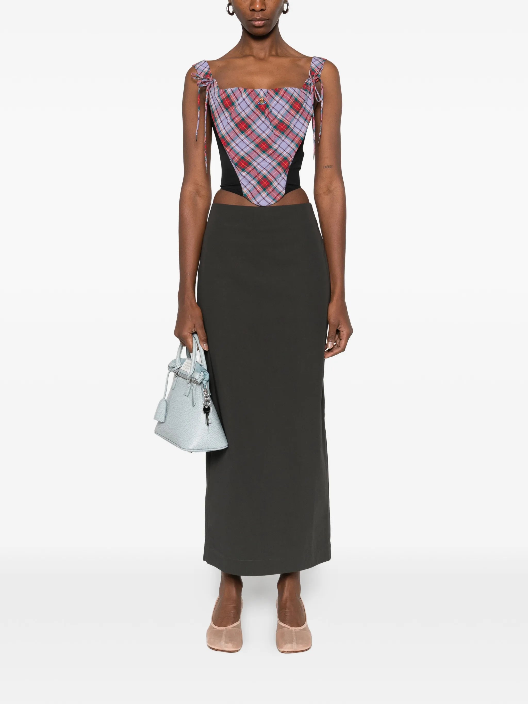 Puppy tartan tie corset