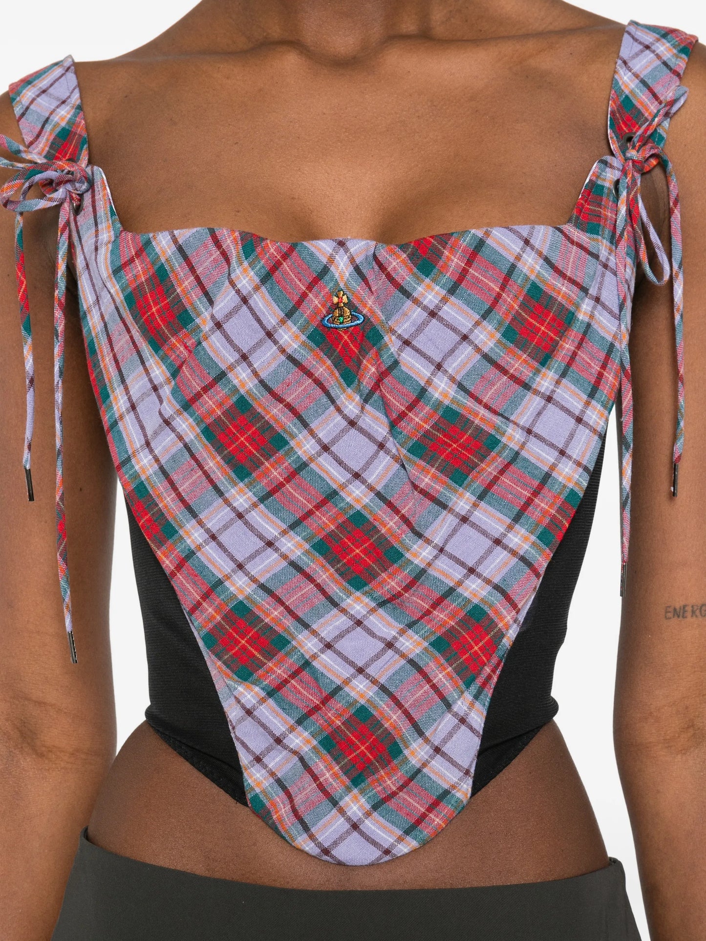 Puppy tartan tie corset