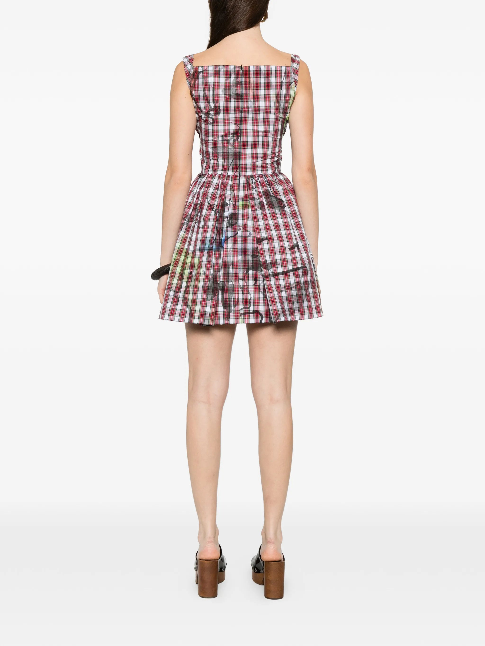 plaid draped mini dress