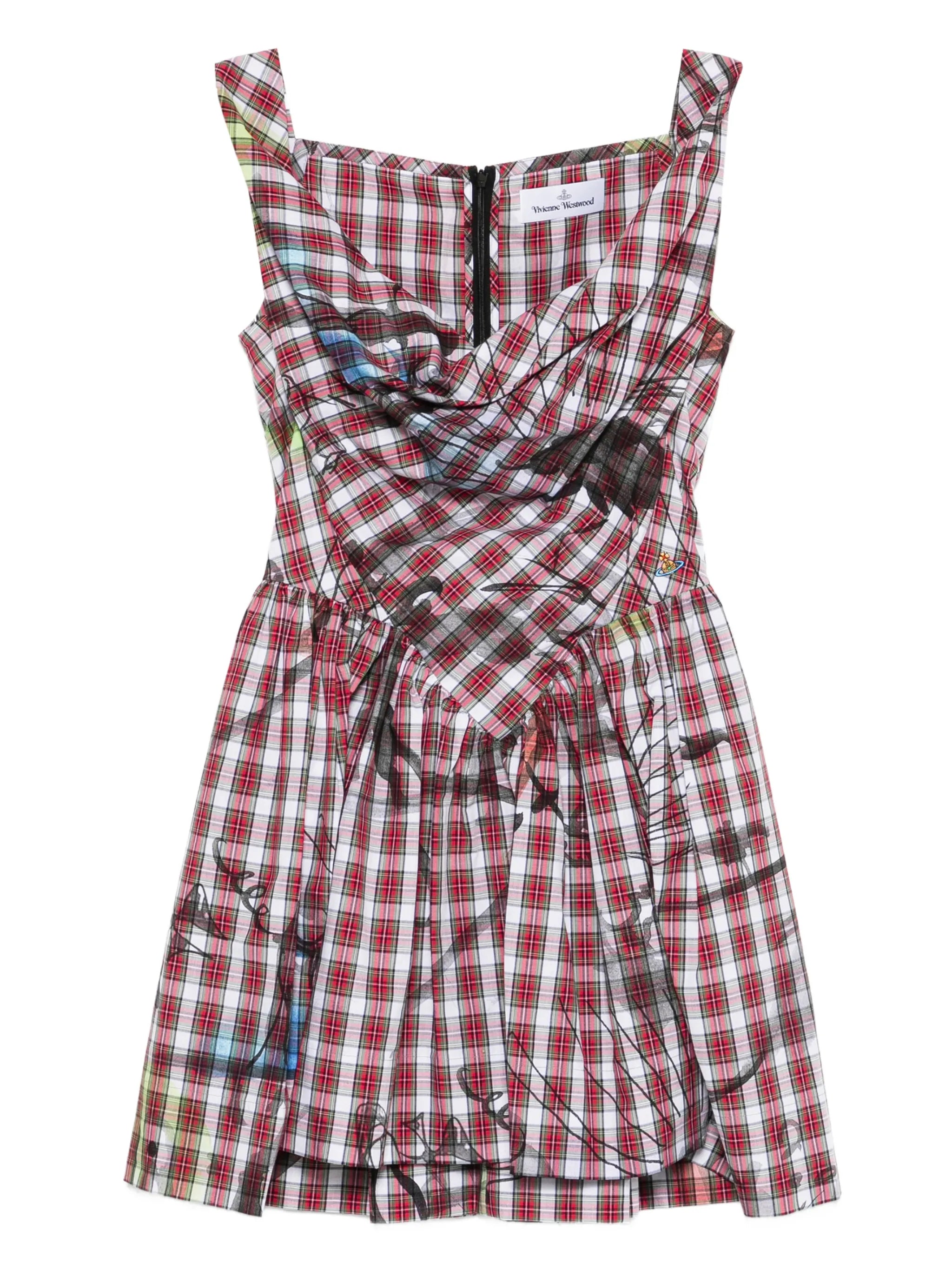 plaid draped mini dress