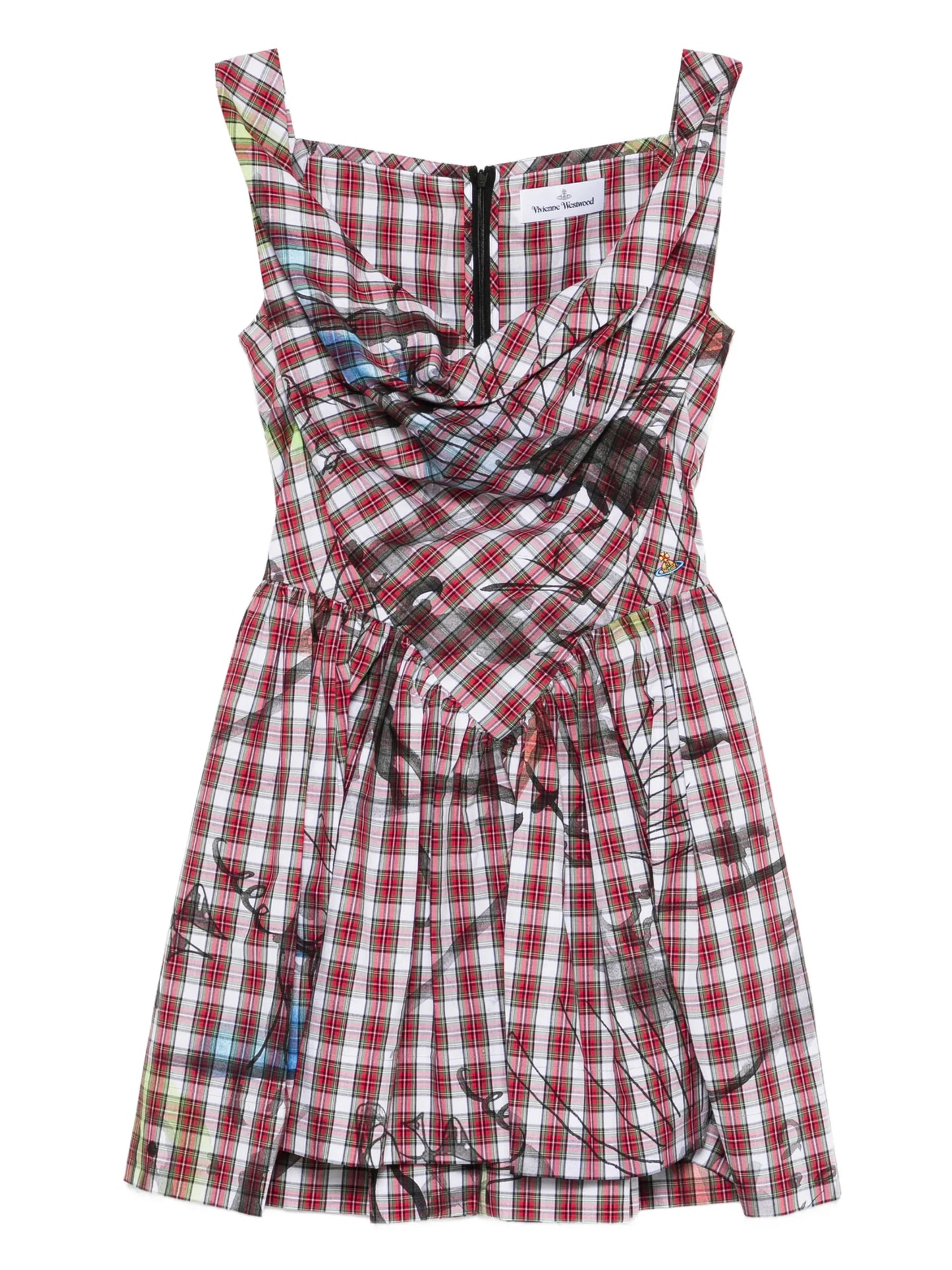plaid draped mini dress