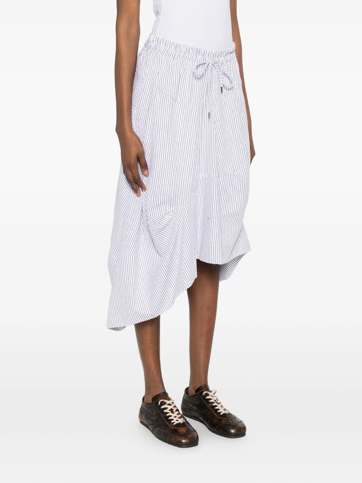 drawstring striped midi skirt