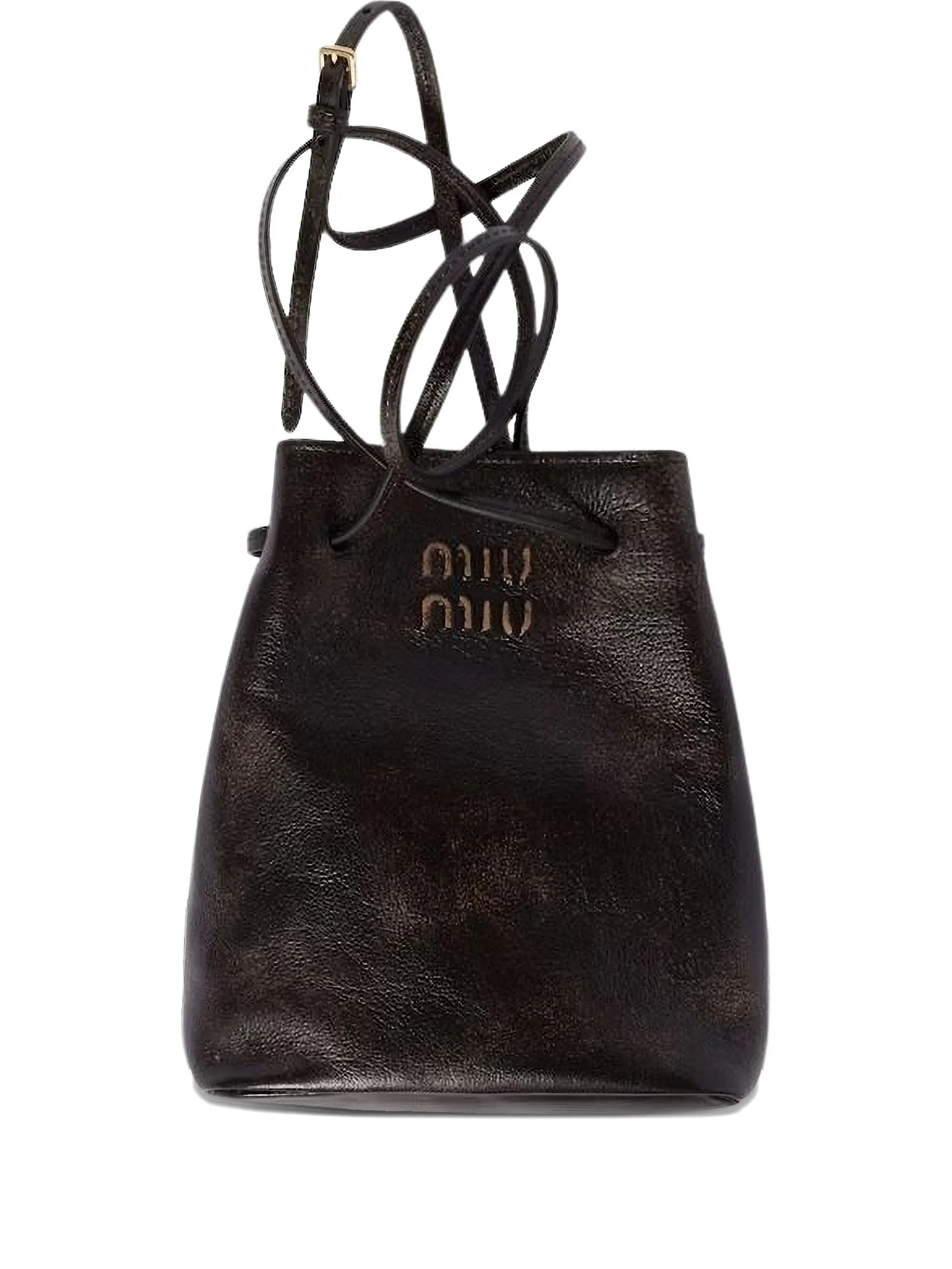 aged-effect leather shoulder bag