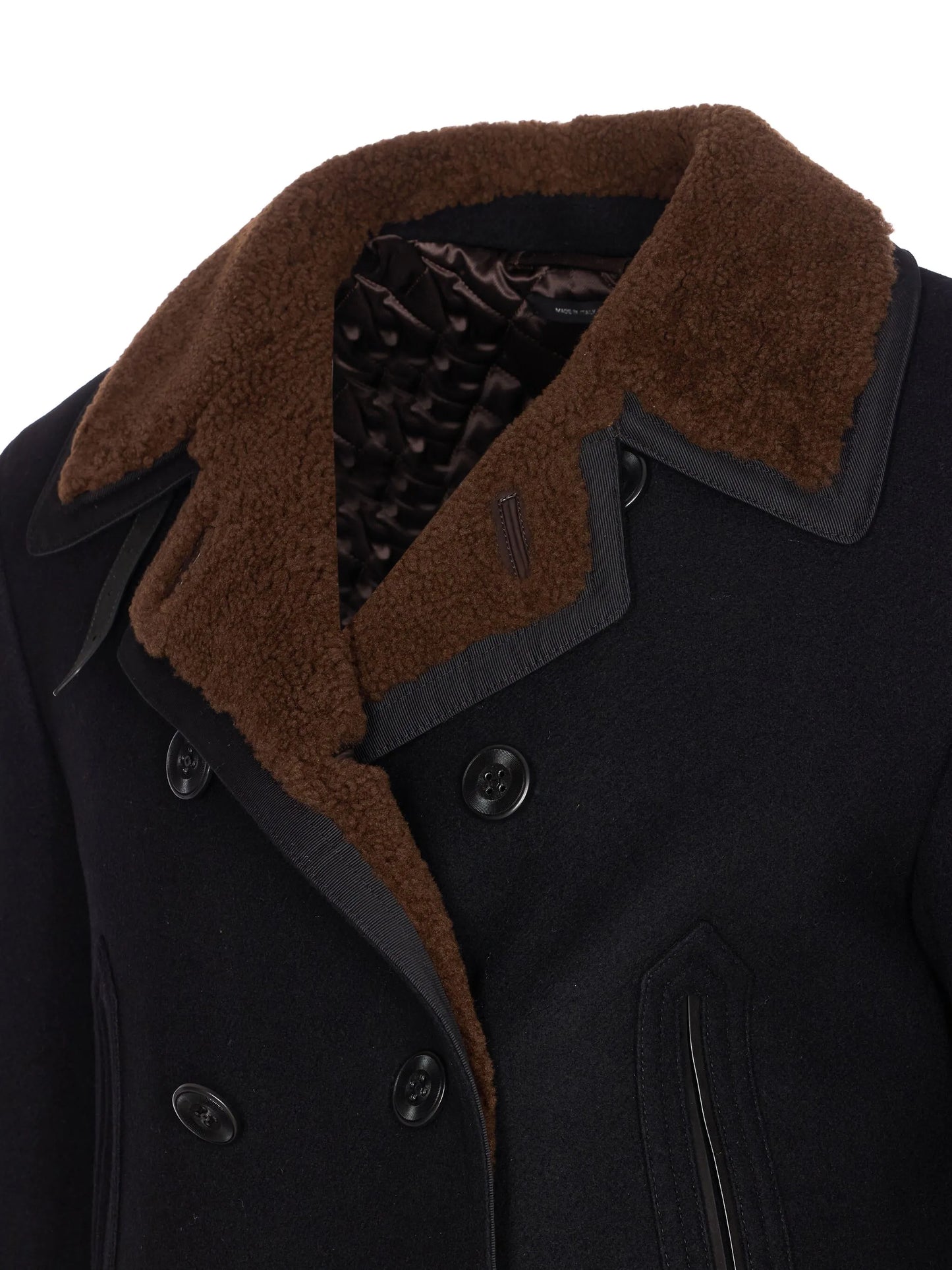 double-breasted shearling peacoat
