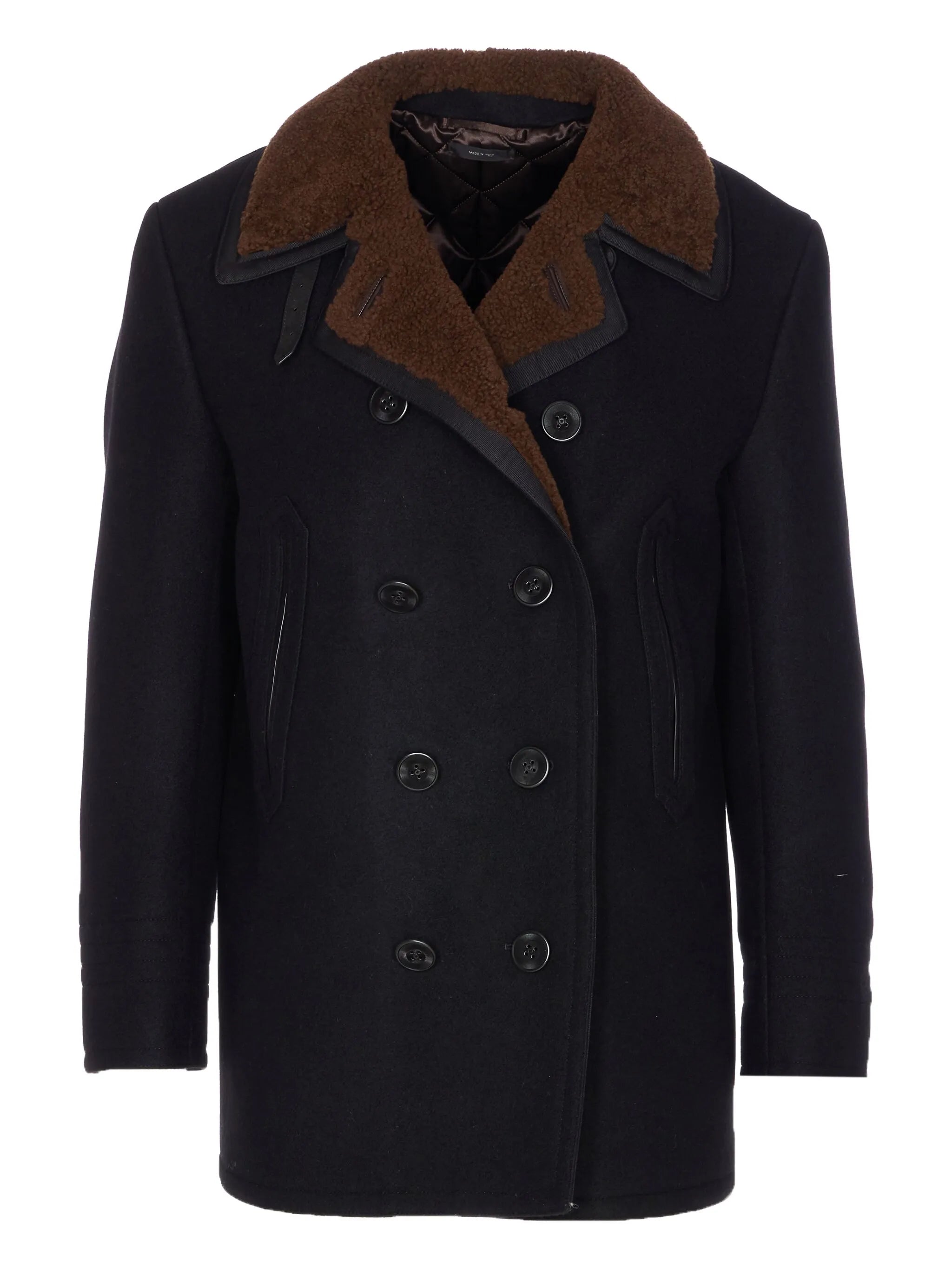 double-breasted shearling peacoat