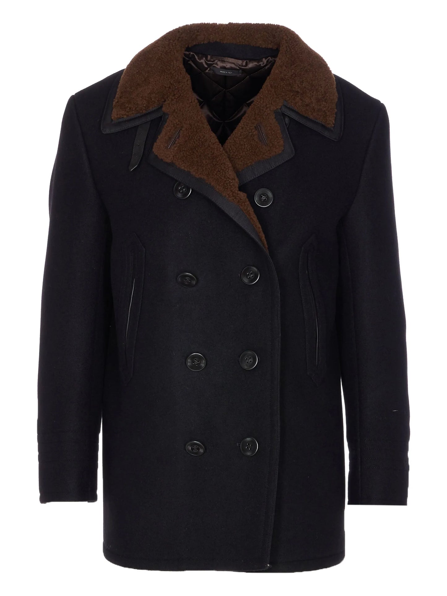double-breasted shearling peacoat