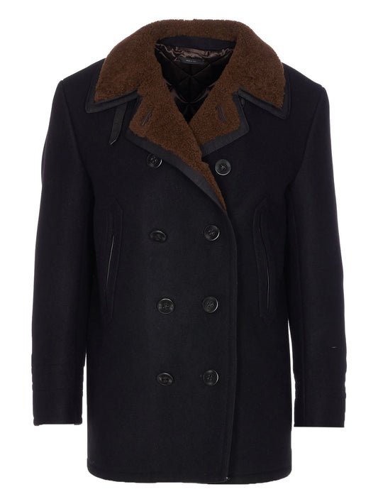 double-breasted shearling peacoat