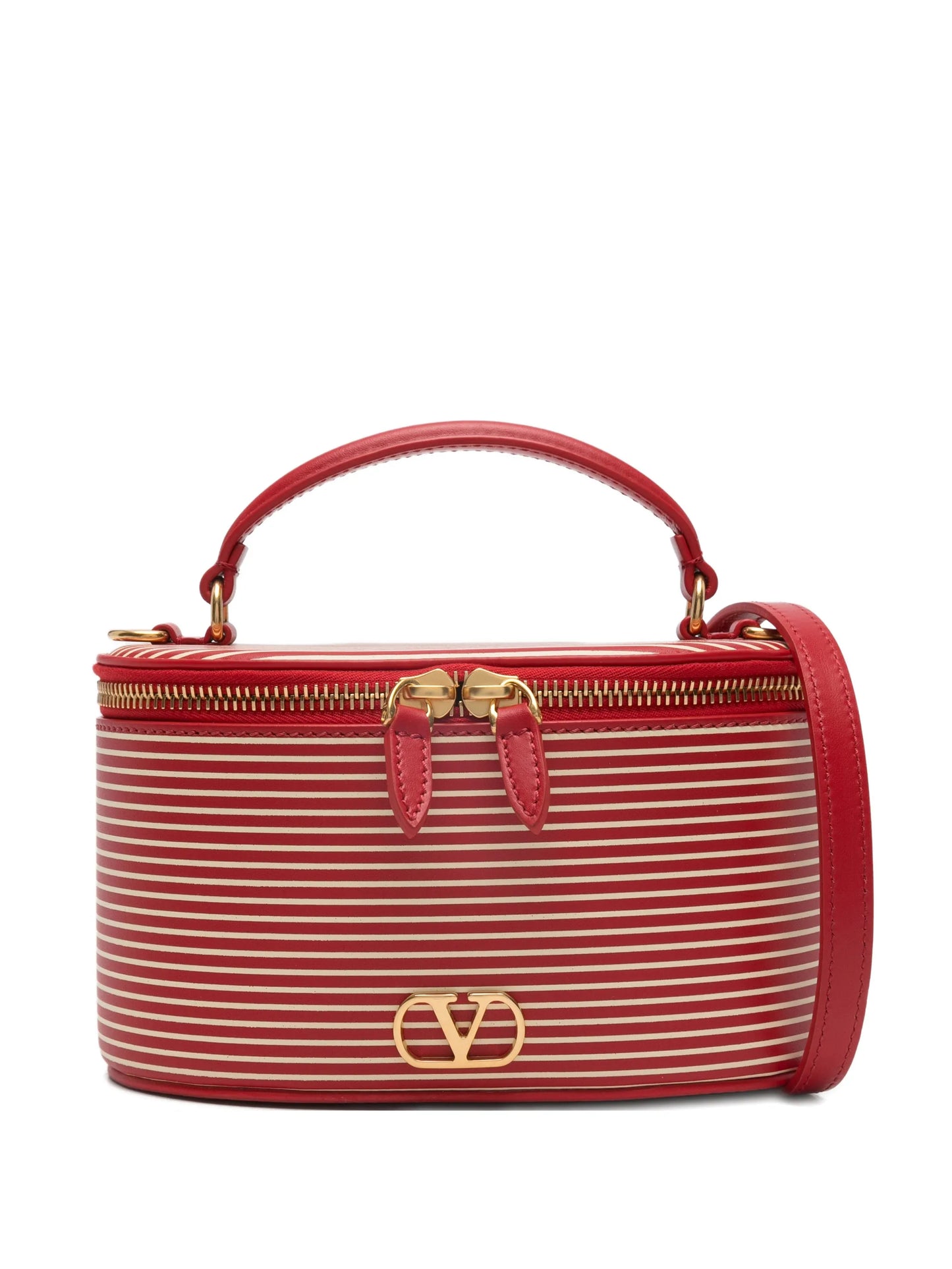striped logo vanity bag