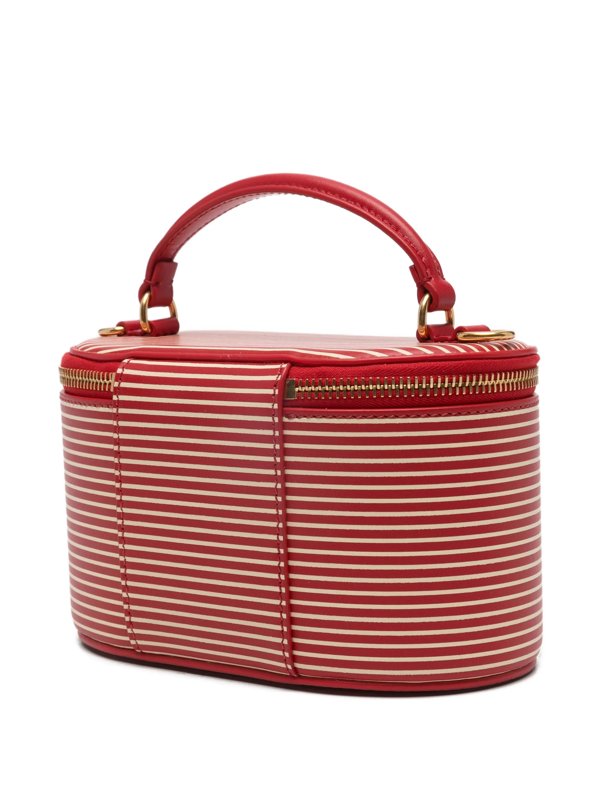 striped logo vanity bag