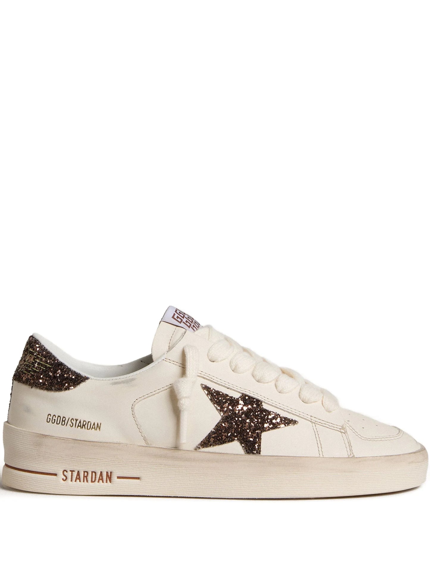 Stardan trainers in white leather with brown glitter star and heel tab