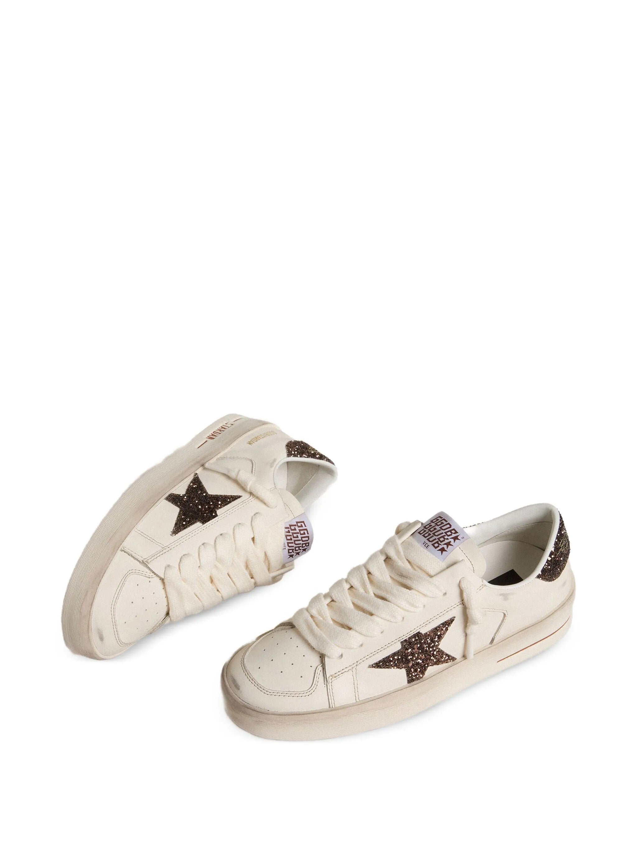 Stardan trainers in white leather with brown glitter star and heel tab