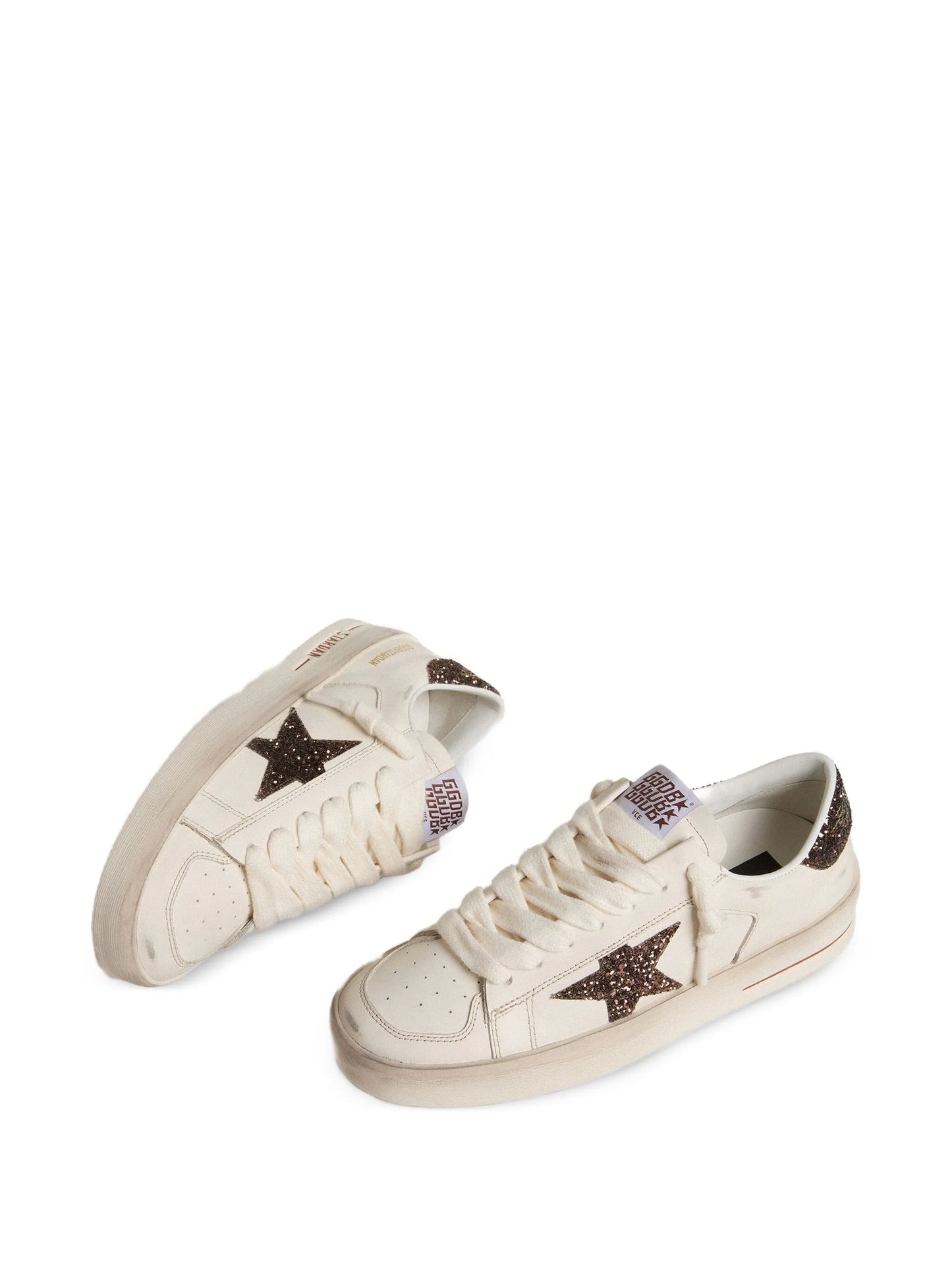 Stardan trainers in white leather with brown glitter star and heels tab