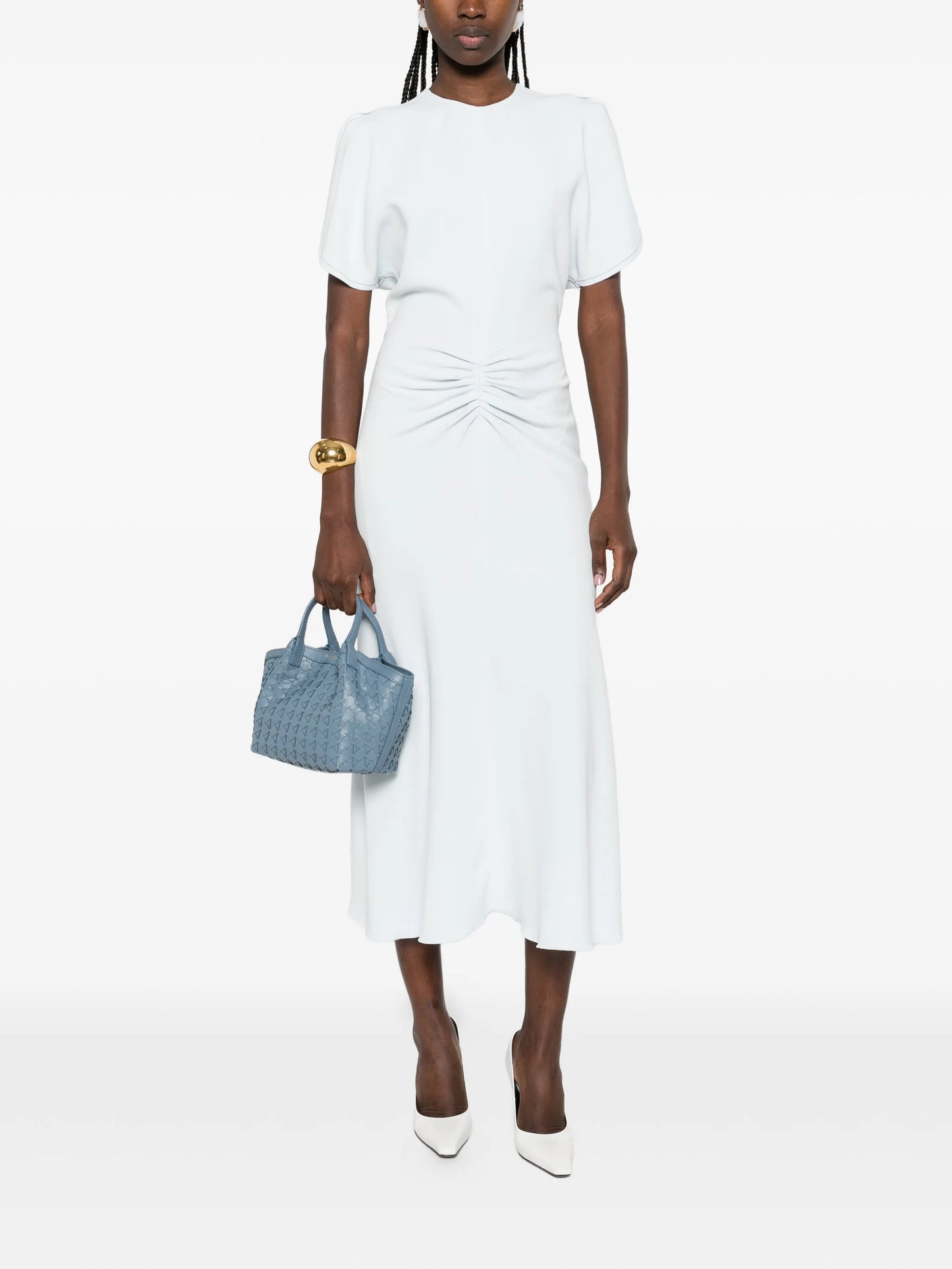 gathered-waist midi dress