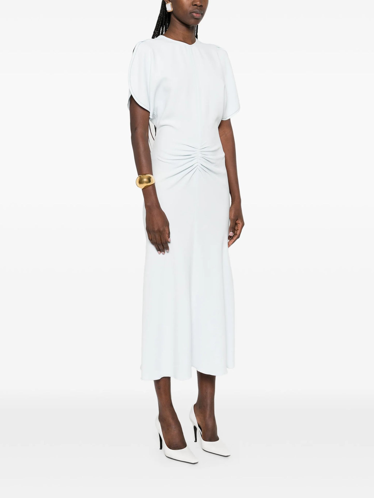 gathered-waist midi dress