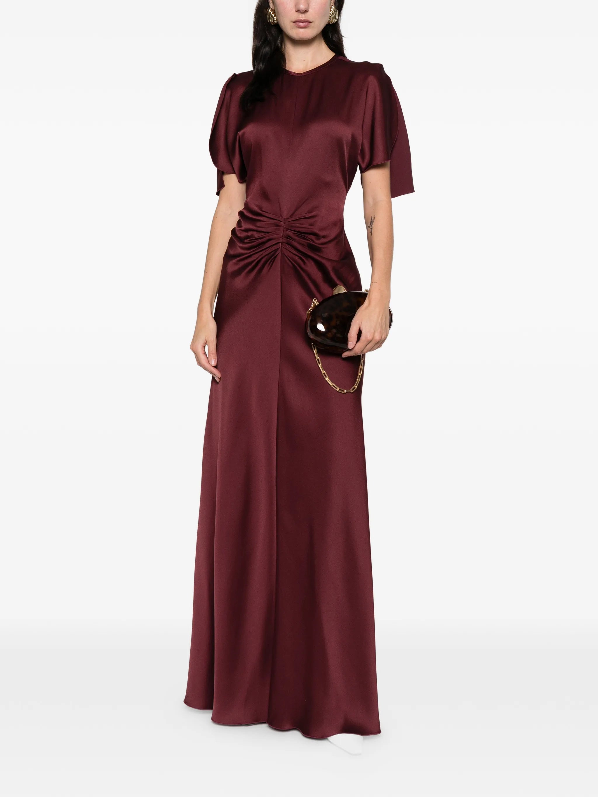 gathered waist floor length maxi dress